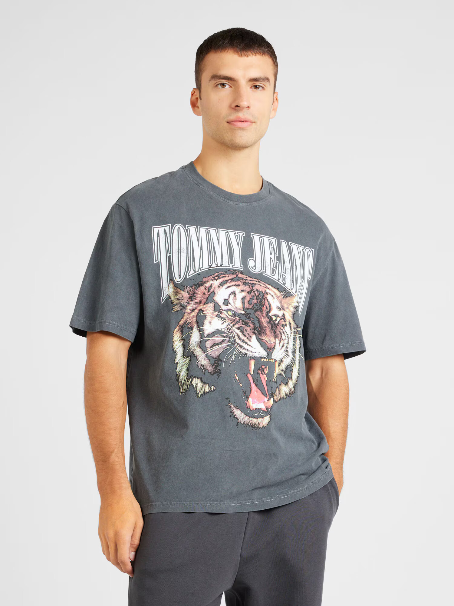 Tommy Jeans Tricou 'Tiger' maro / gri / roz / alb - Pled.ro