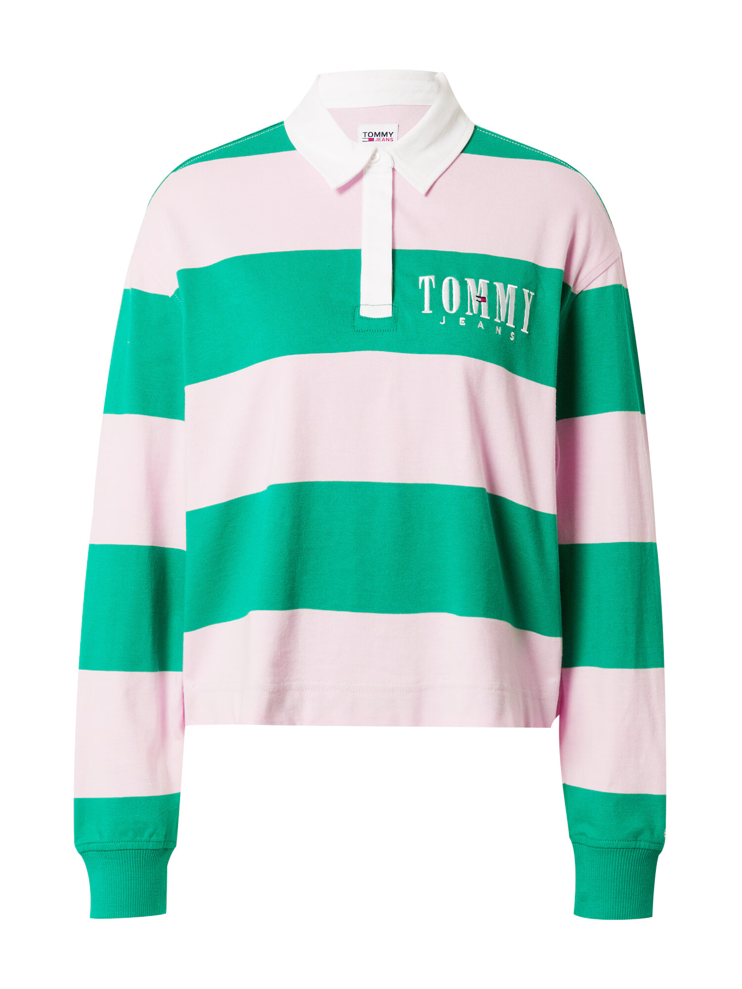 Tommy Jeans Tricou verde / roz pastel / alb - Pled.ro