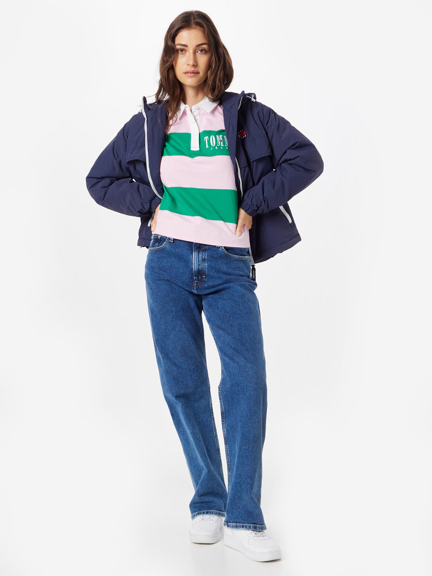 Tommy Jeans Tricou verde / roz pastel / alb - Pled.ro