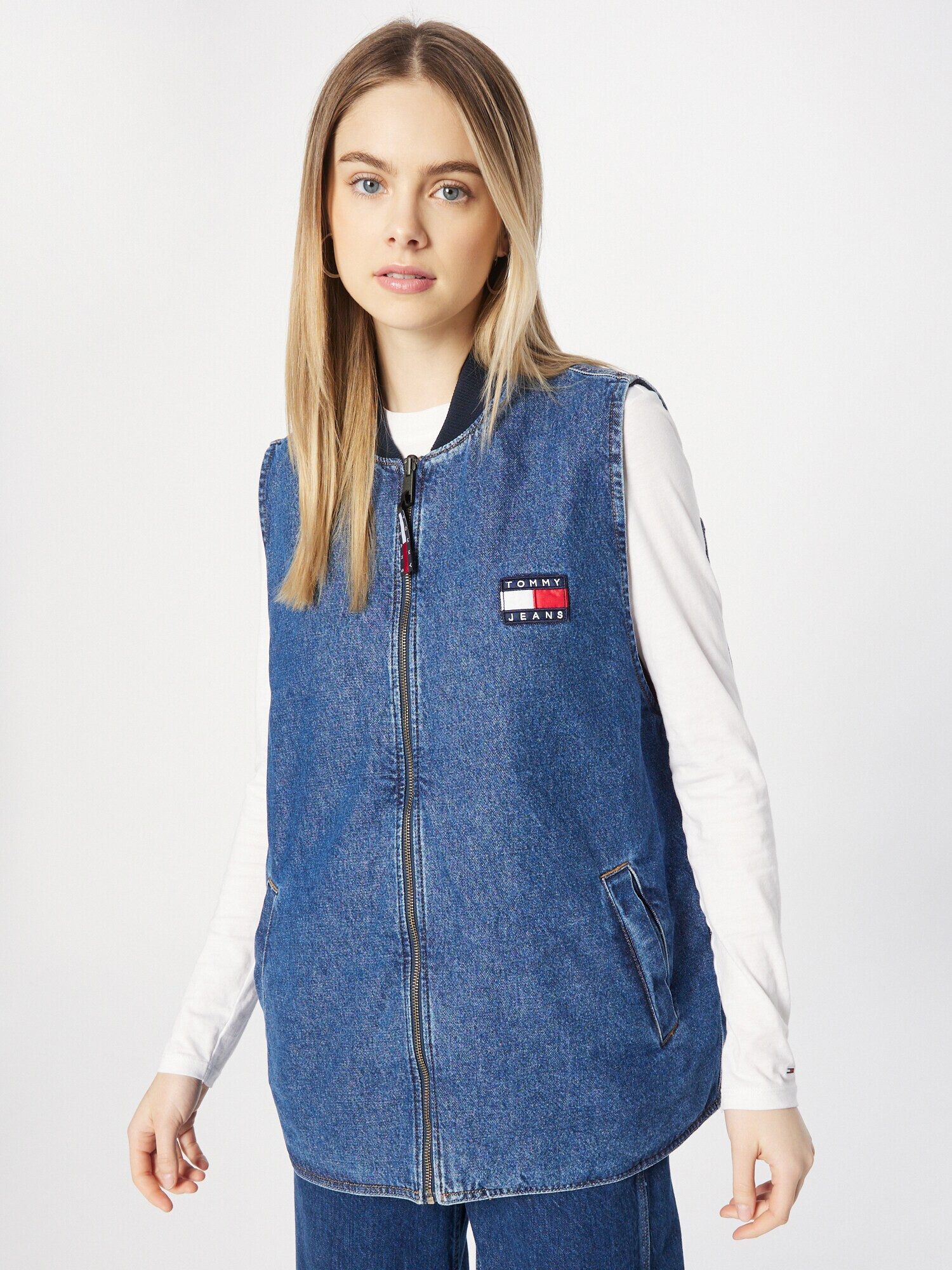 Tommy Jeans Vestă bleumarin / albastru denim / roșu intens / alb - Pled.ro