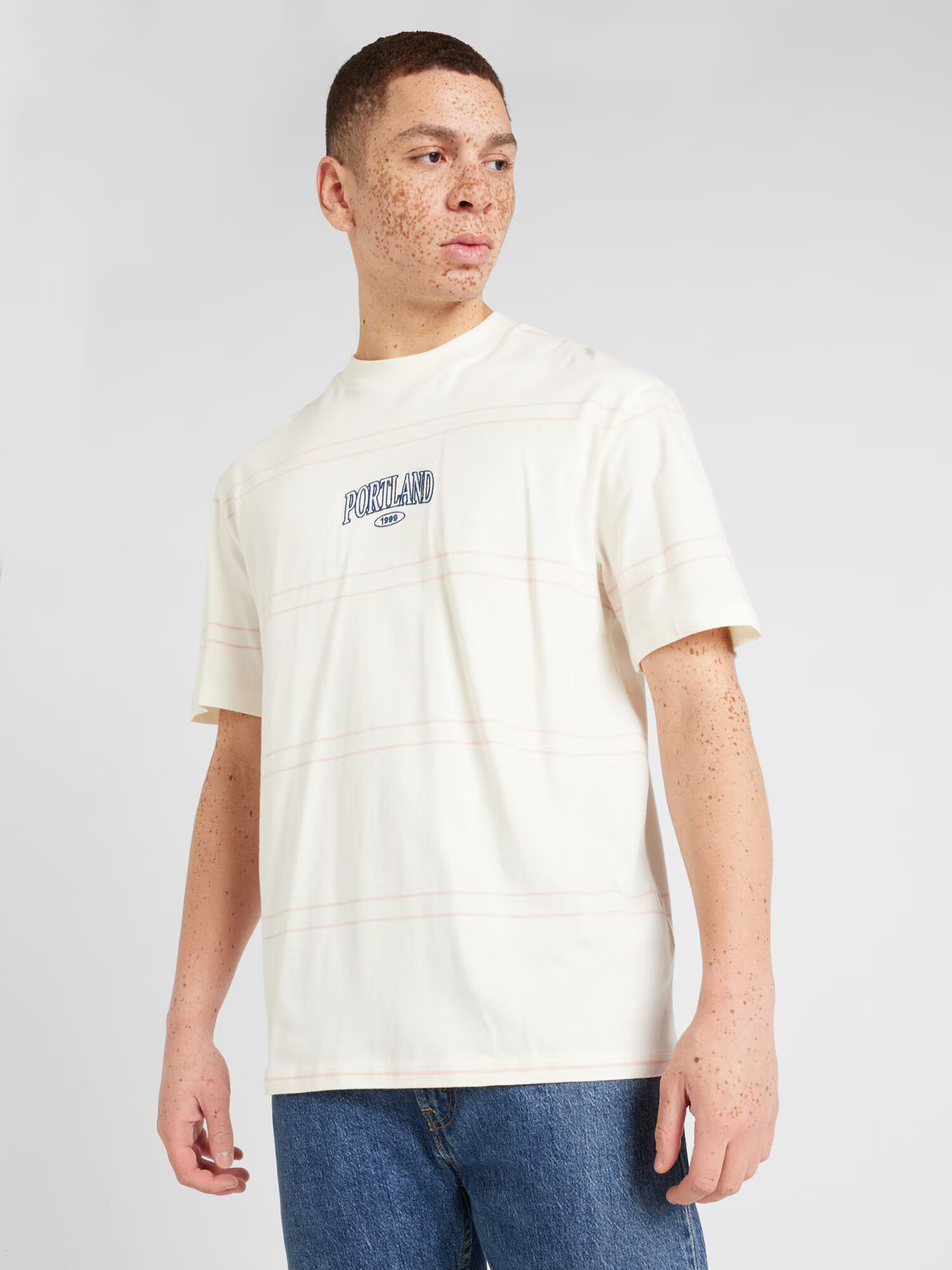 TOPMAN Tricou 'Portland' ecru / albastru gențiană / portocaliu somon - Pled.ro