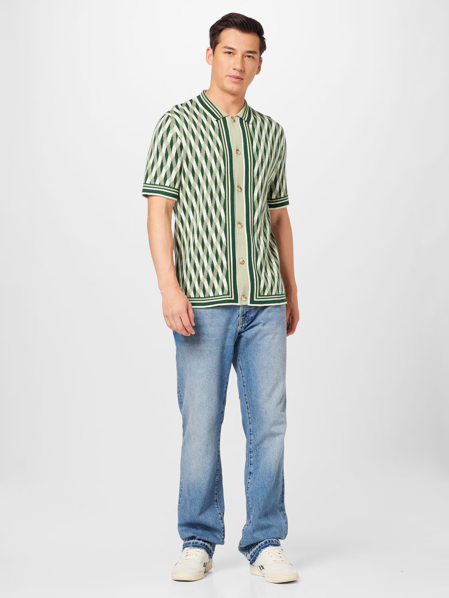 TOPMAN Tricou verde deschis / verde închis / alb - Pled.ro