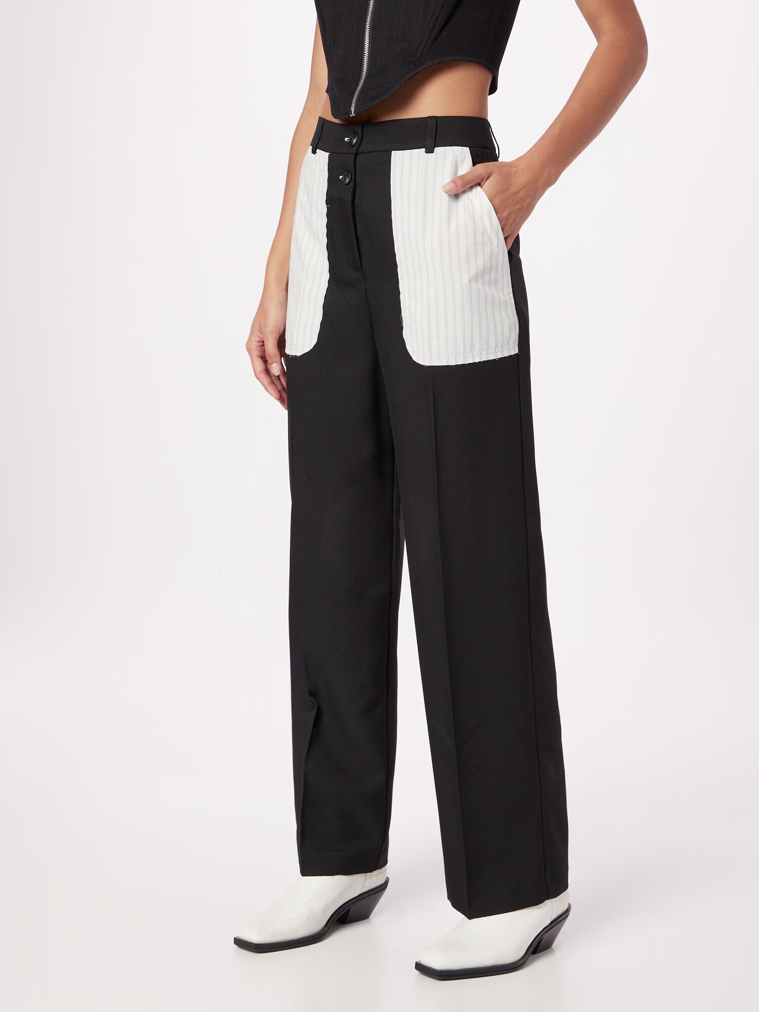 TOPSHOP Pantaloni cu dungă negru / alb - Pled.ro