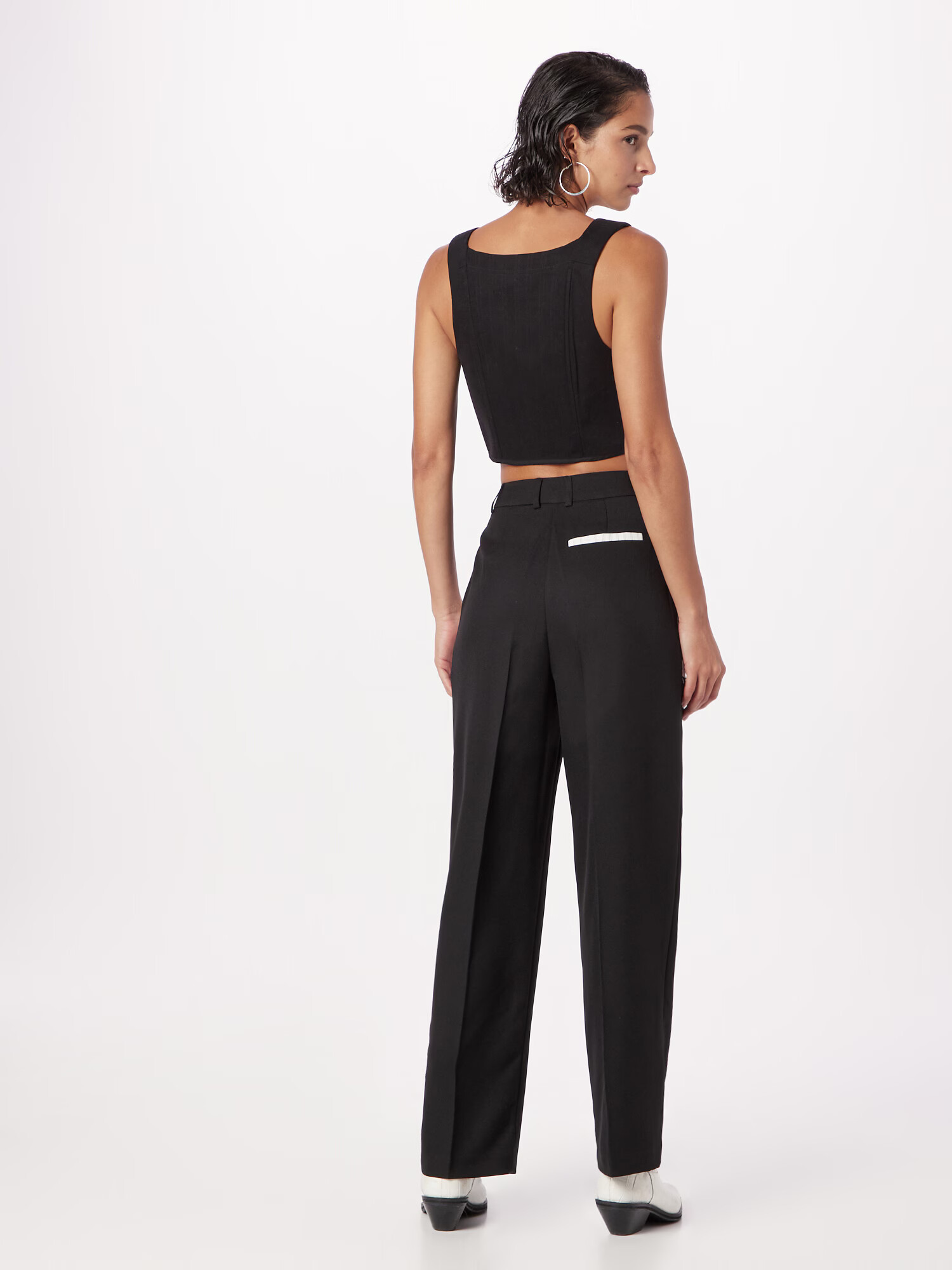 TOPSHOP Pantaloni cu dungă negru / alb - Pled.ro