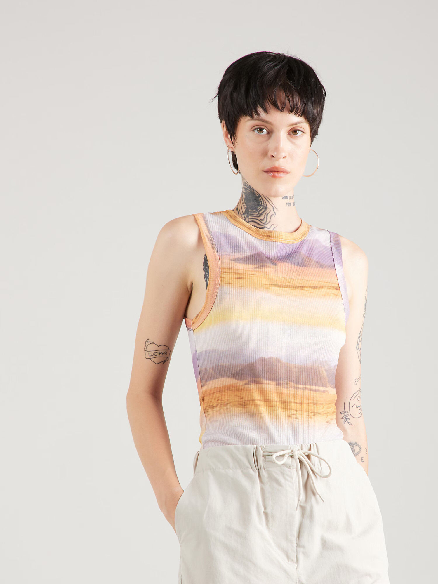 TOPSHOP Top gri grafit / mov liliachiu / mov pastel / portocaliu - Pled.ro