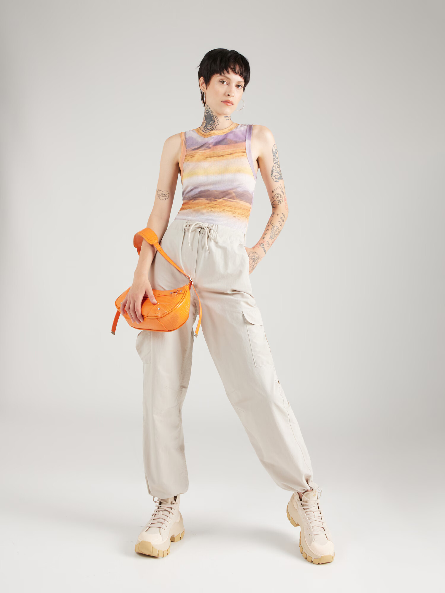 TOPSHOP Top gri grafit / mov liliachiu / mov pastel / portocaliu - Pled.ro