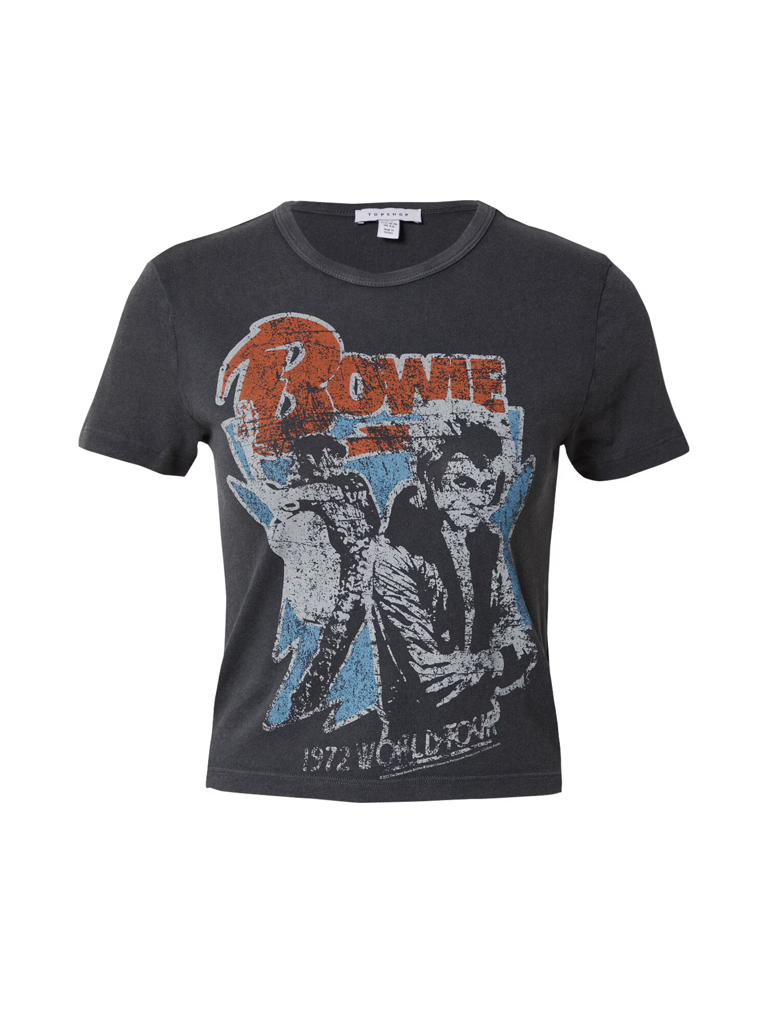 TOPSHOP Tricou 'David Bowie' albastru fumuriu / gri deschis / gri închis / roșu ruginiu - Pled.ro