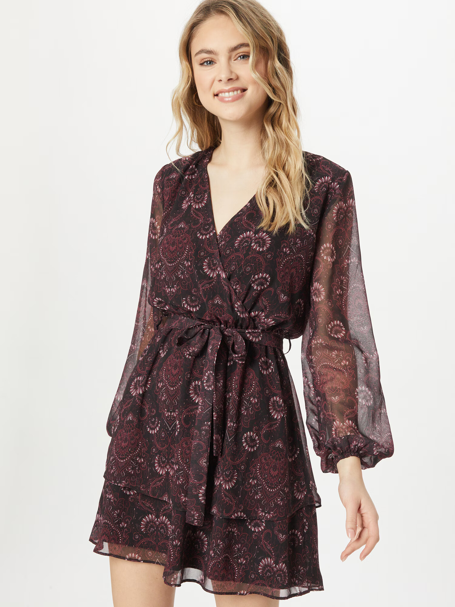 Trendyol Rochie tip bluză mov prună / roșu / roșu burgundy / alb - Pled.ro