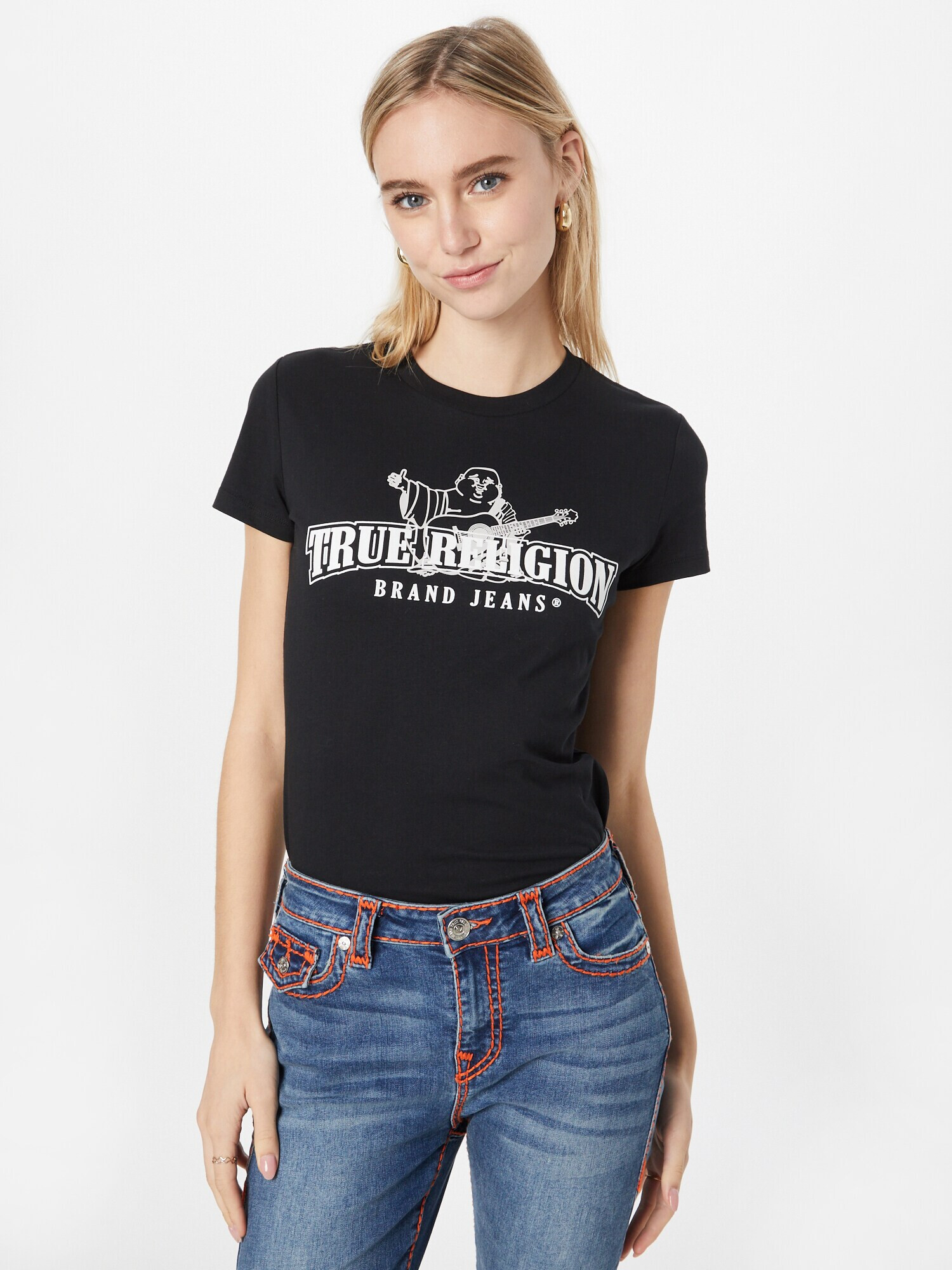 True Religion Tricou negru / alb - Pled.ro