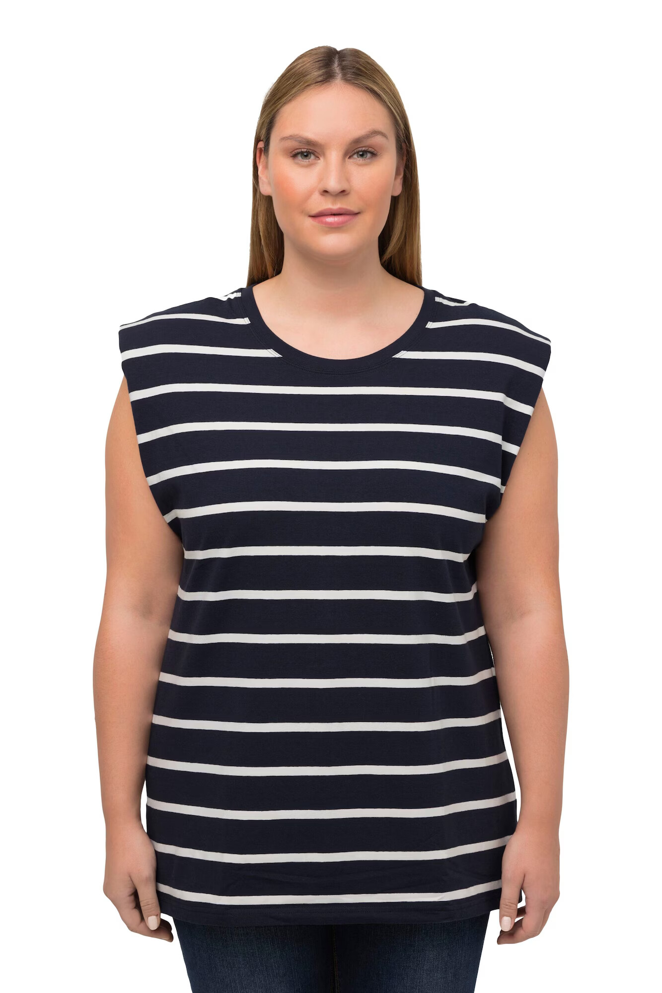 Ulla Popken Tricou albastru marin / alb - Pled.ro