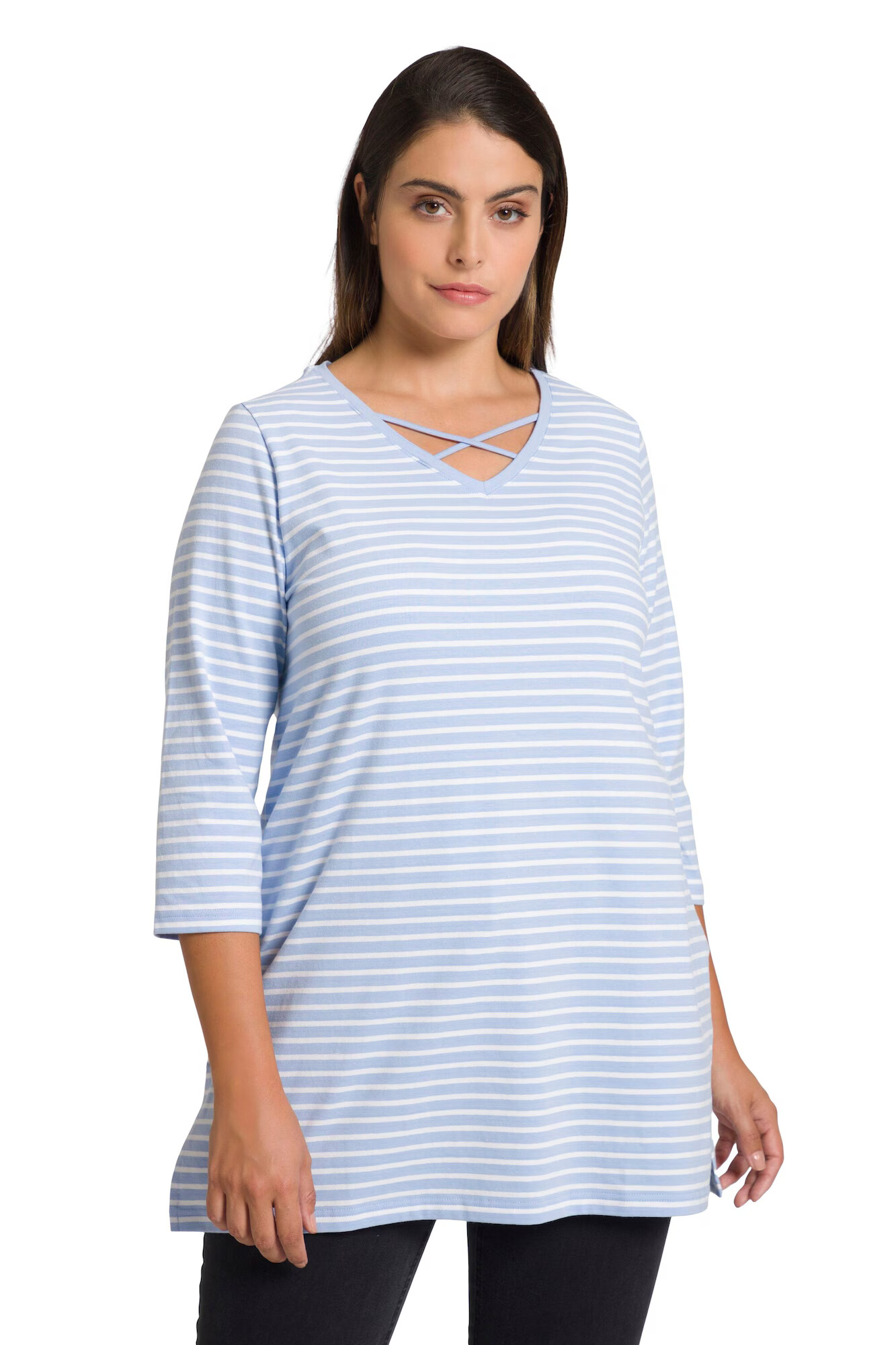 Ulla Popken Tricou albastru pastel / alb - Pled.ro