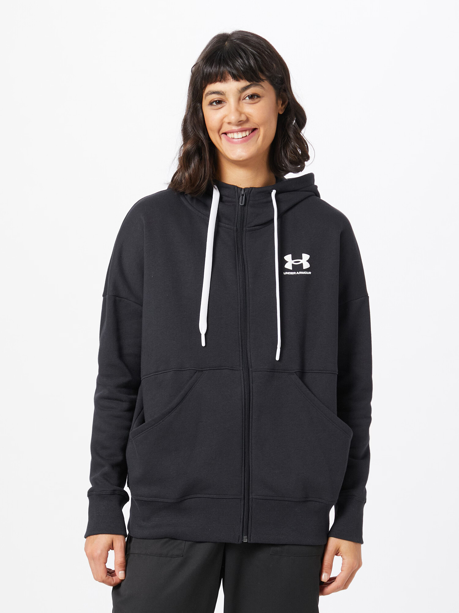 UNDER ARMOUR Bluză cu fermoar sport 'Rival' negru / alb - Pled.ro