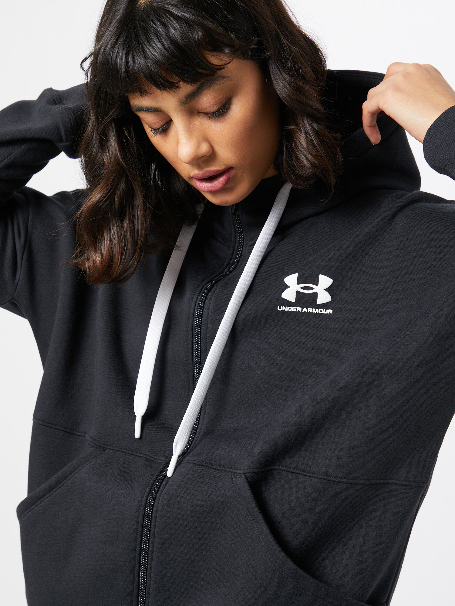 UNDER ARMOUR Bluză cu fermoar sport 'Rival' negru / alb - Pled.ro