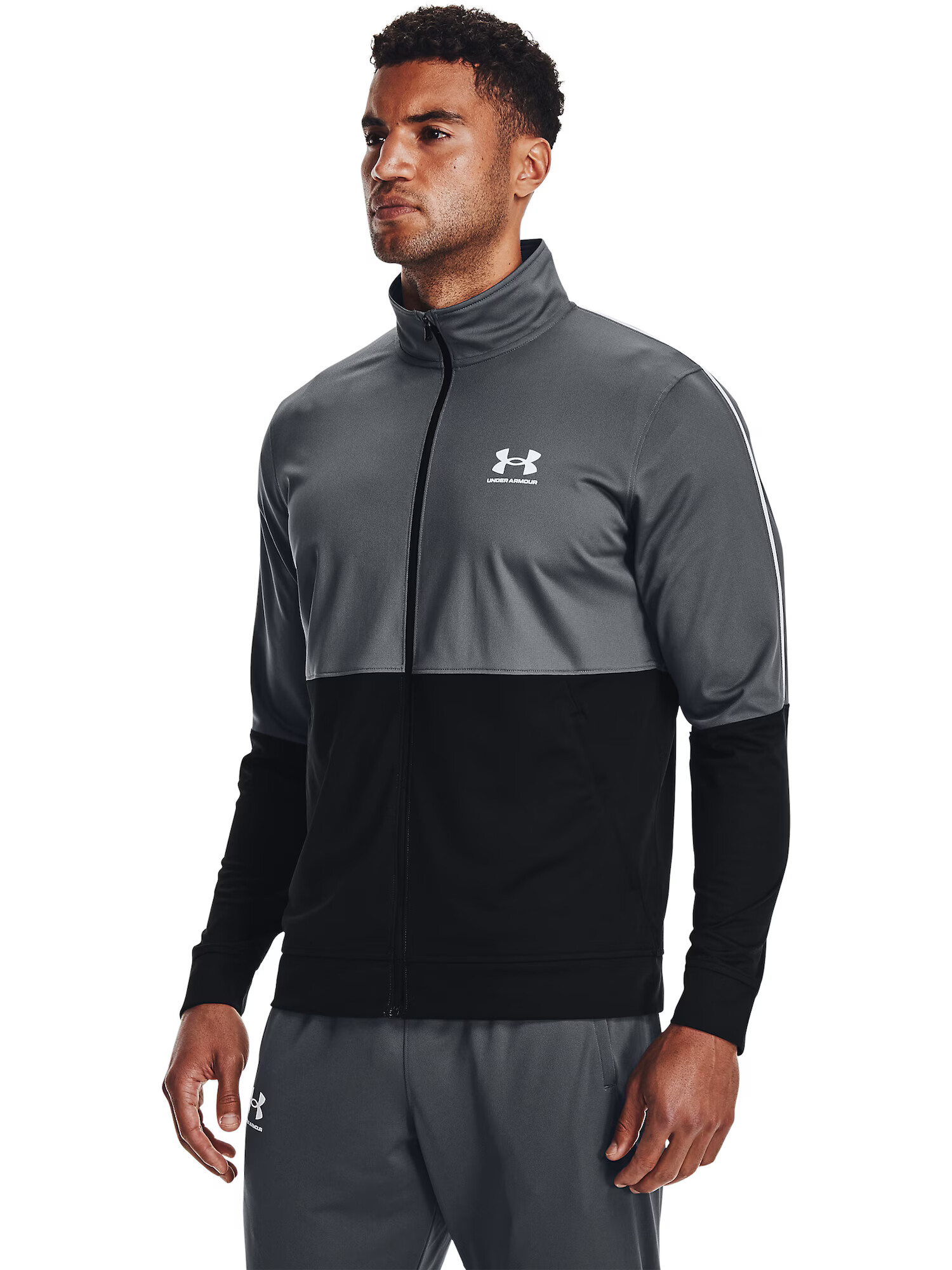 UNDER ARMOUR Bluză cu fermoar sport gri închis / negru / alb - Pled.ro