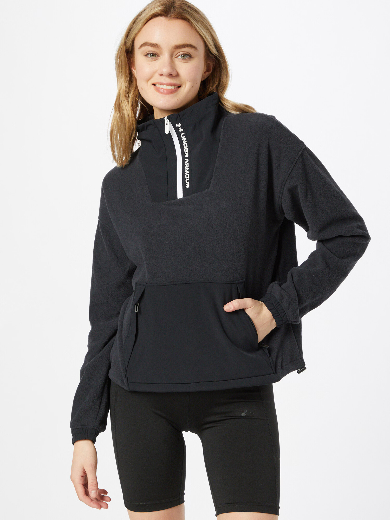 UNDER ARMOUR Pulovere sport 'Rush' negru / alb - Pled.ro