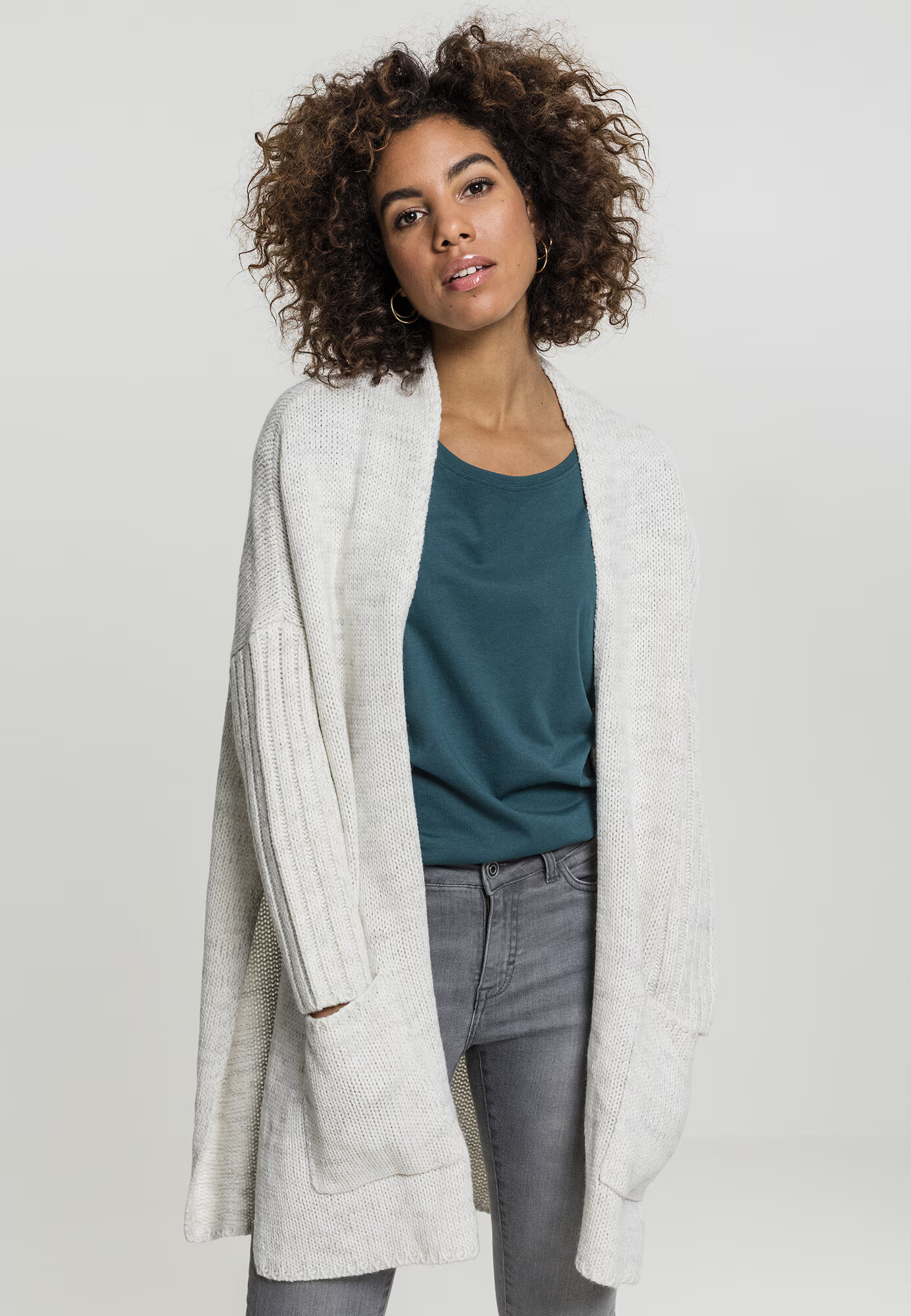 Urban Classics Cardigan dimensiuni mari alb amestacat - Pled.ro