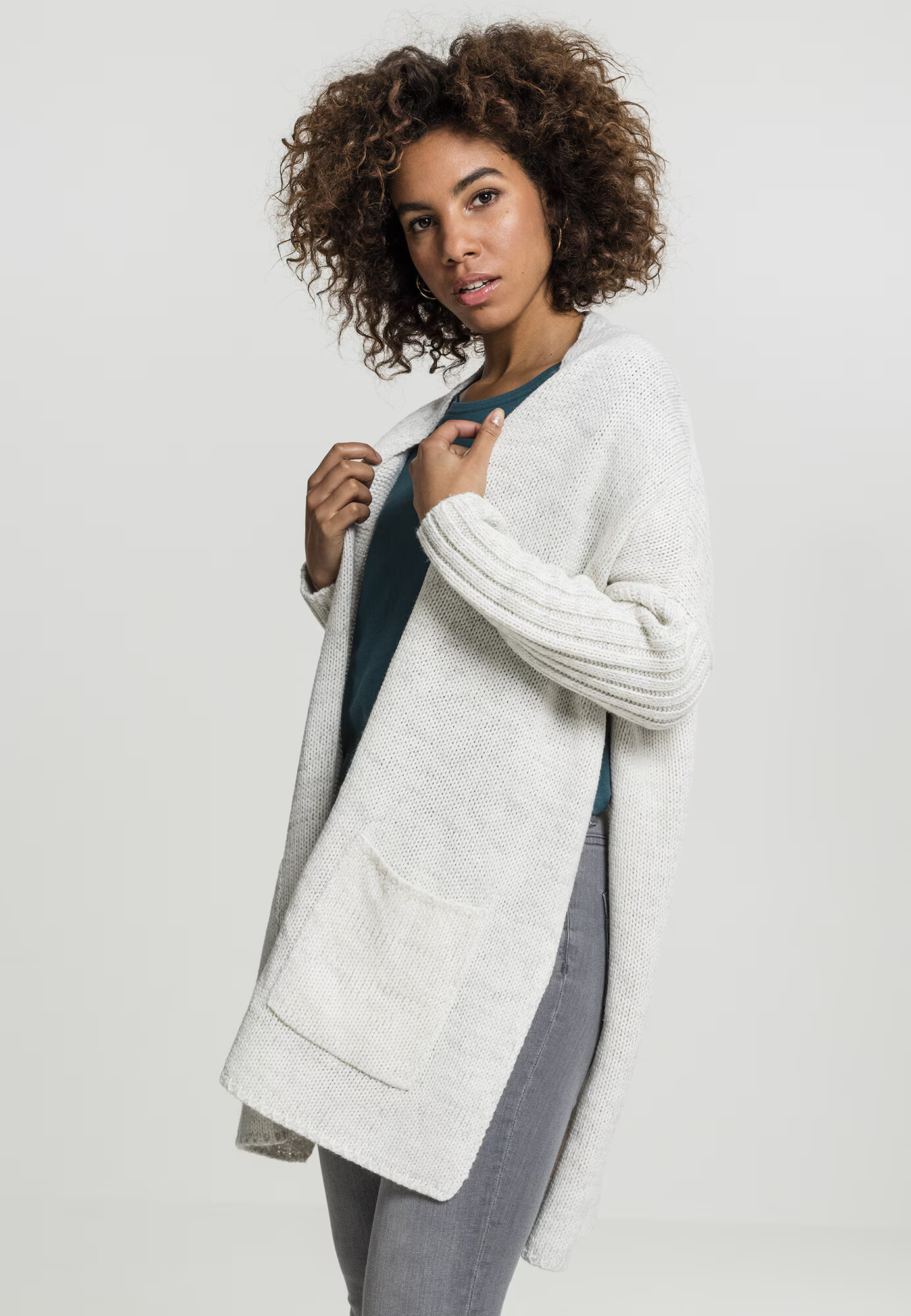 Urban Classics Cardigan dimensiuni mari alb amestacat - Pled.ro