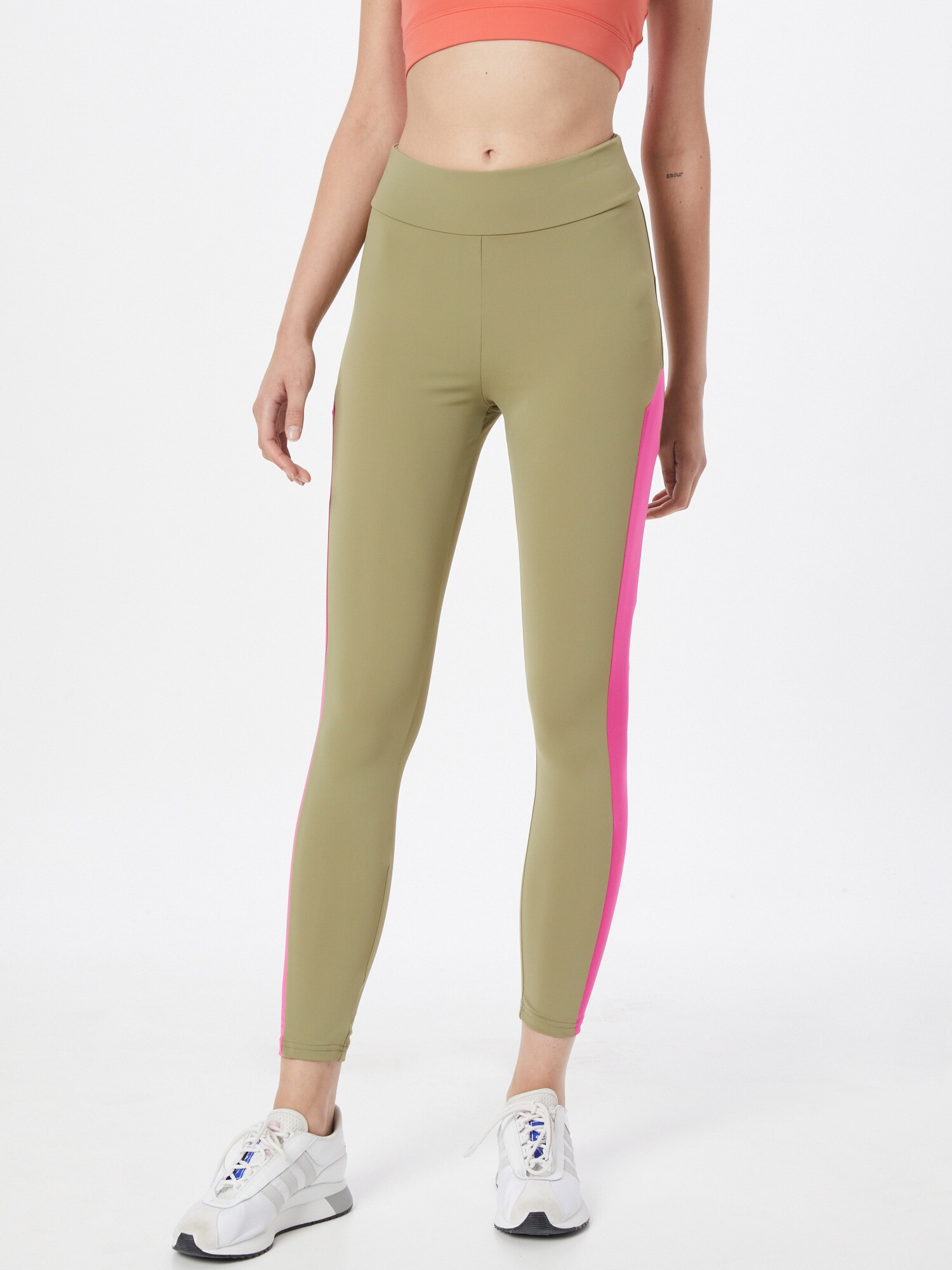 Urban Classics Leggings kaki / roz neon - Pled.ro