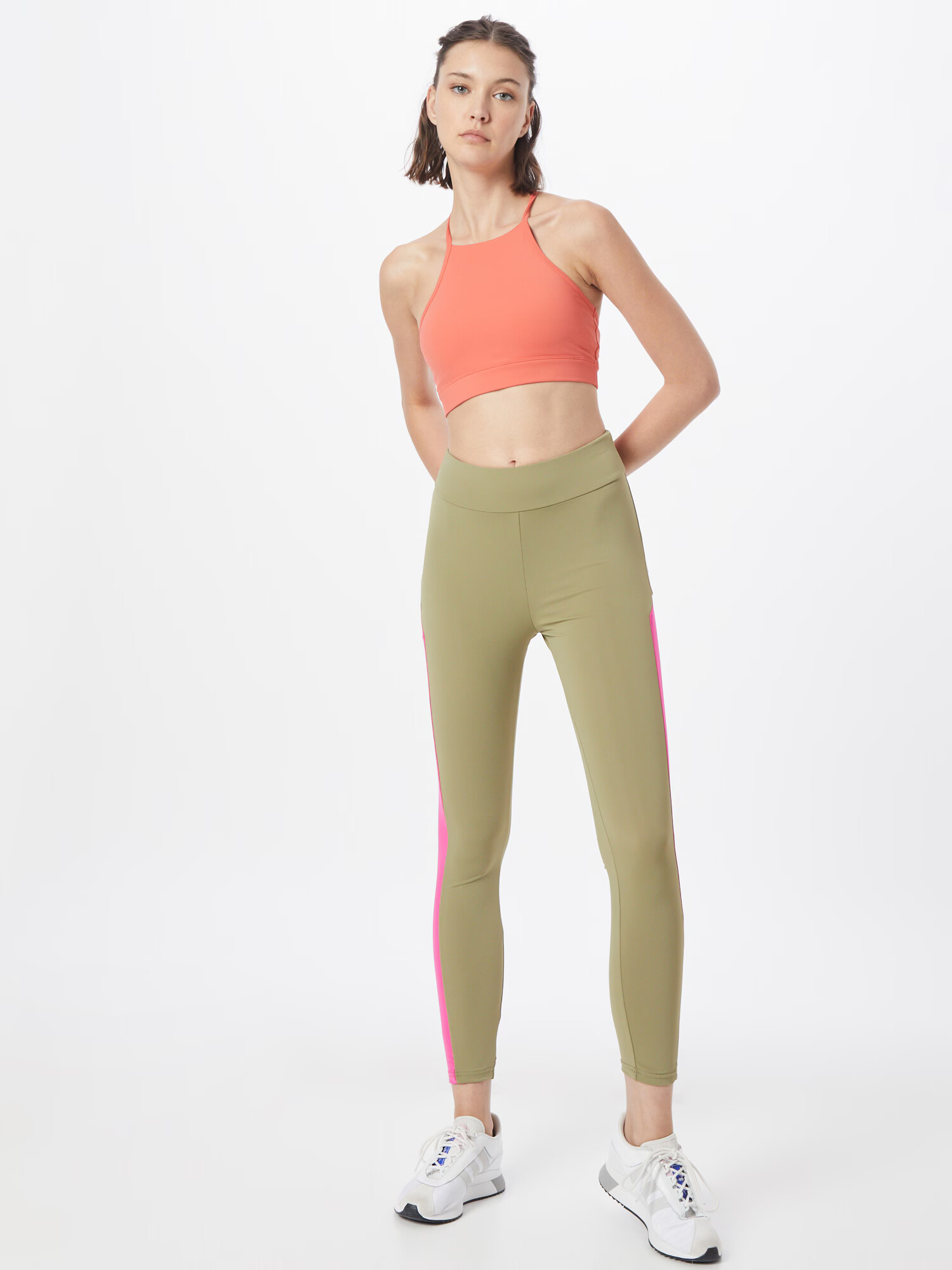 Urban Classics Leggings kaki / roz neon - Pled.ro