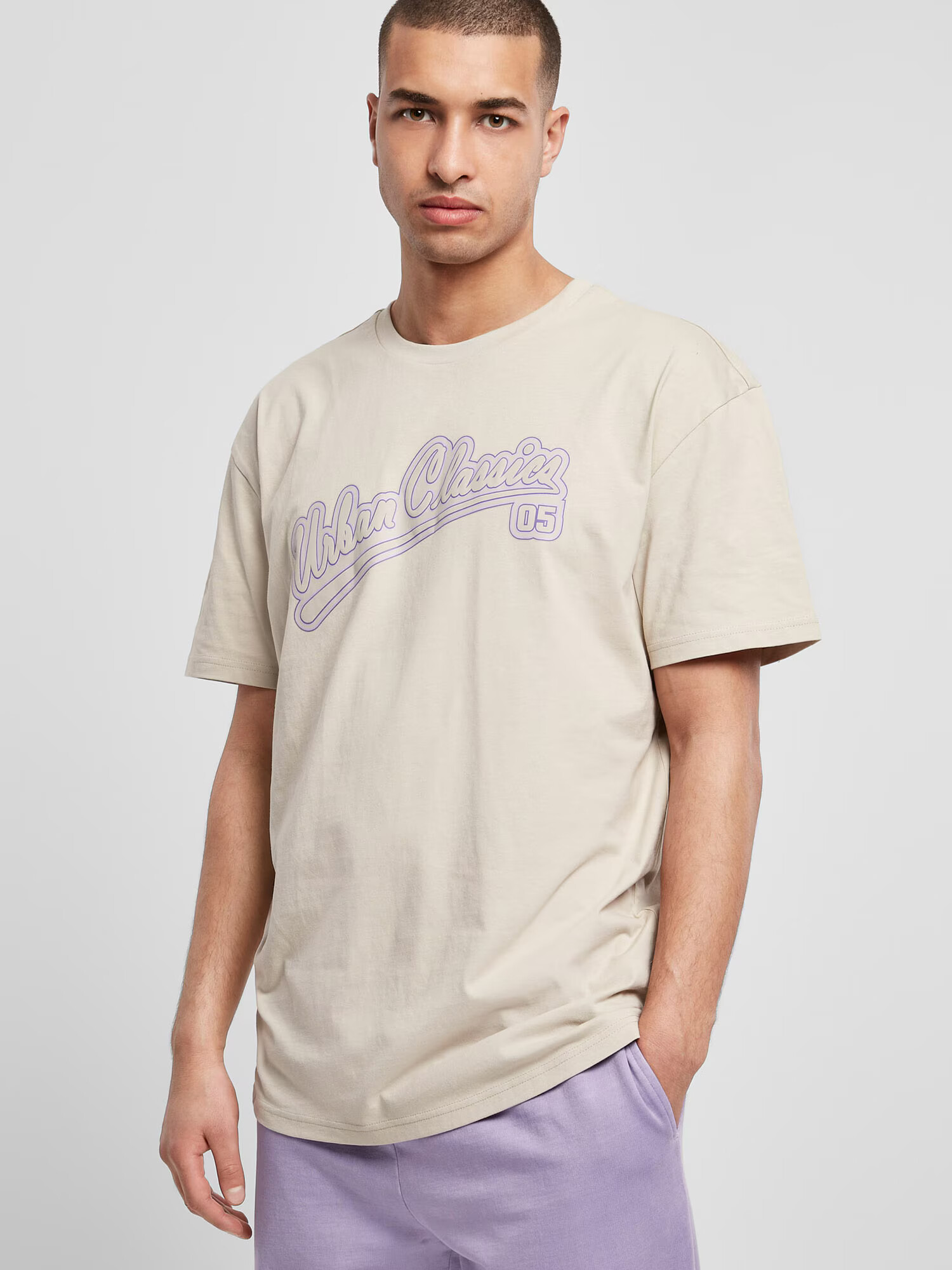 Urban Classics Tricou 'Baseball' bej / lila - Pled.ro