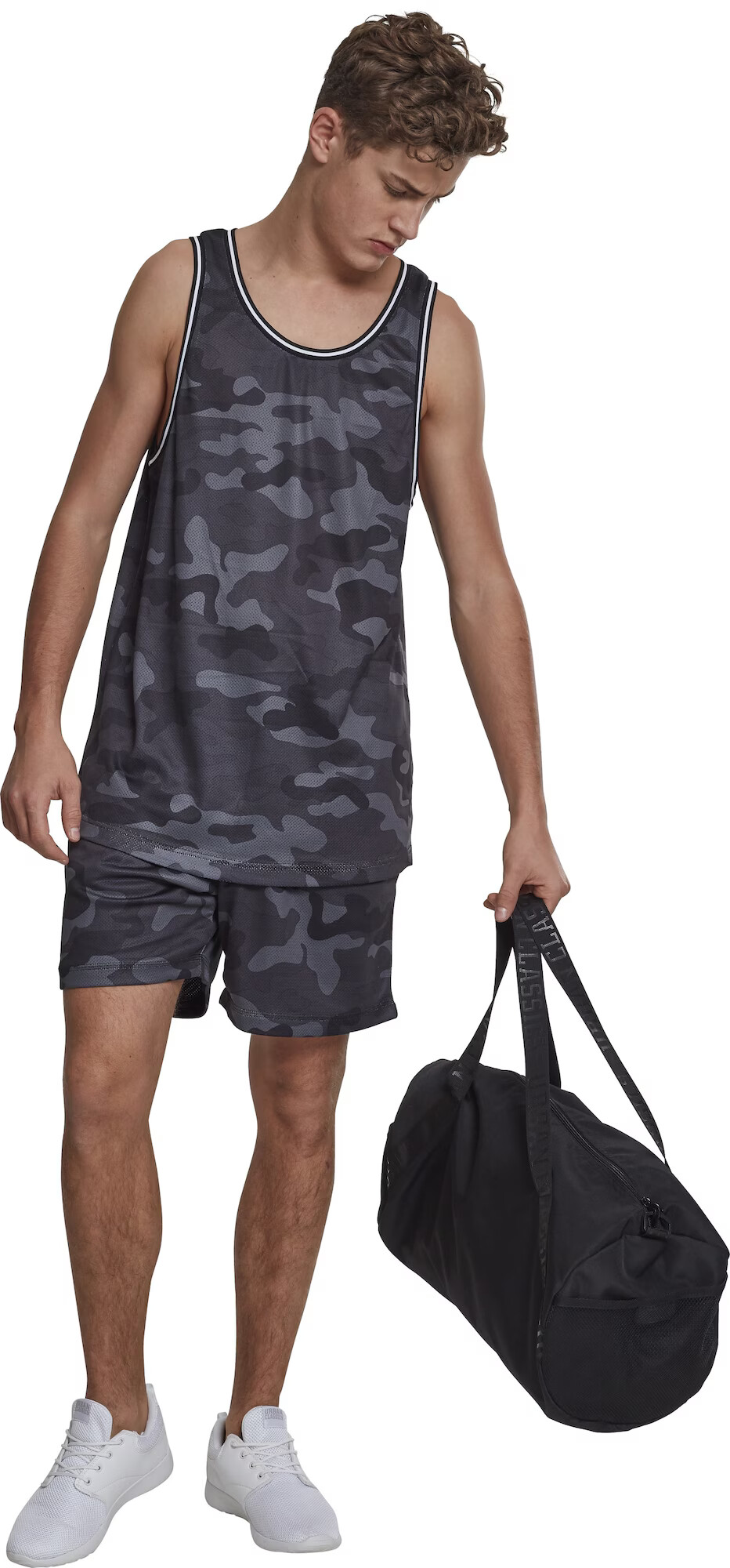 Urban Classics Tricou 'Camo Mesh' gri / gri închis / negru - Pled.ro