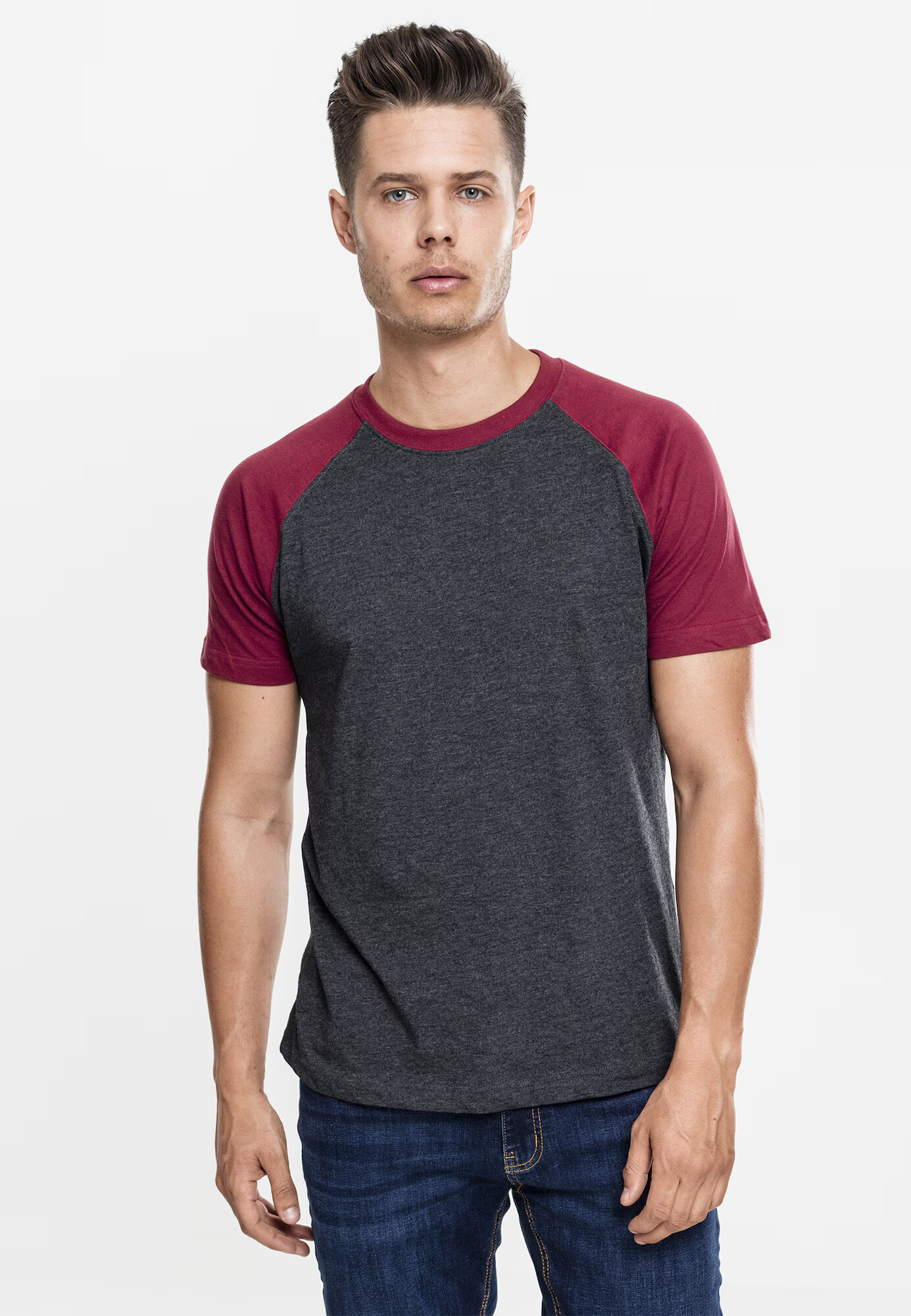 Urban Classics Tricou gri închis / roșu burgundy - Pled.ro