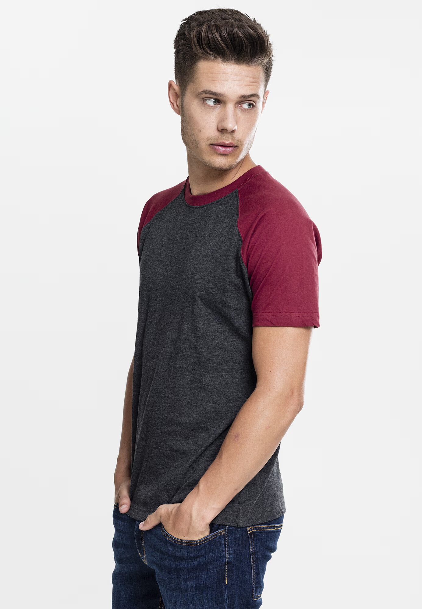 Urban Classics Tricou gri închis / roșu burgundy - Pled.ro