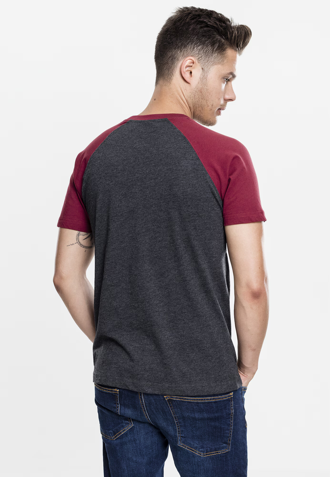 Urban Classics Tricou gri închis / roșu burgundy - Pled.ro