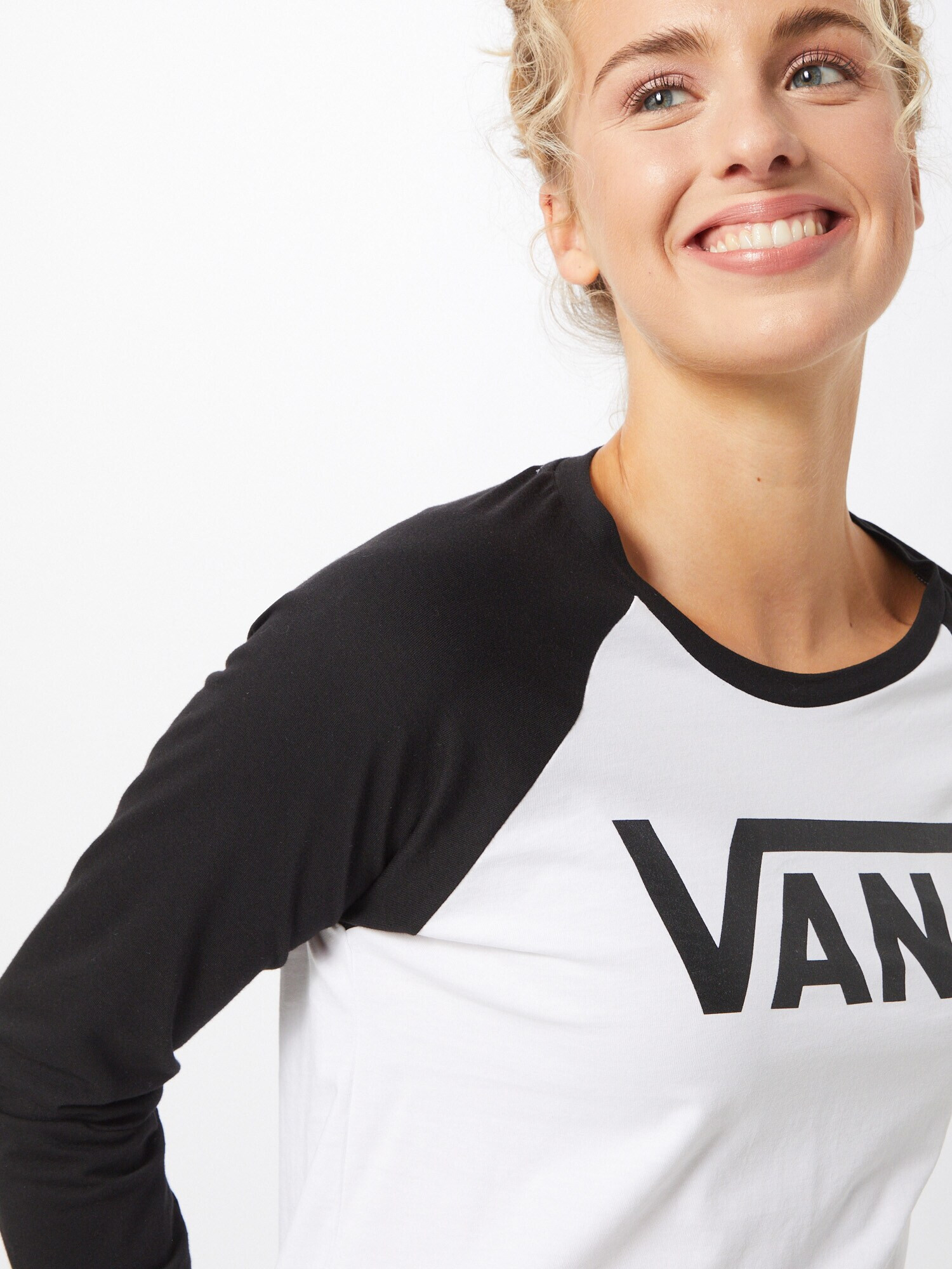 VANS Tricou 'WM FLYING V LS RAGLAN' negru / alb - Pled.ro