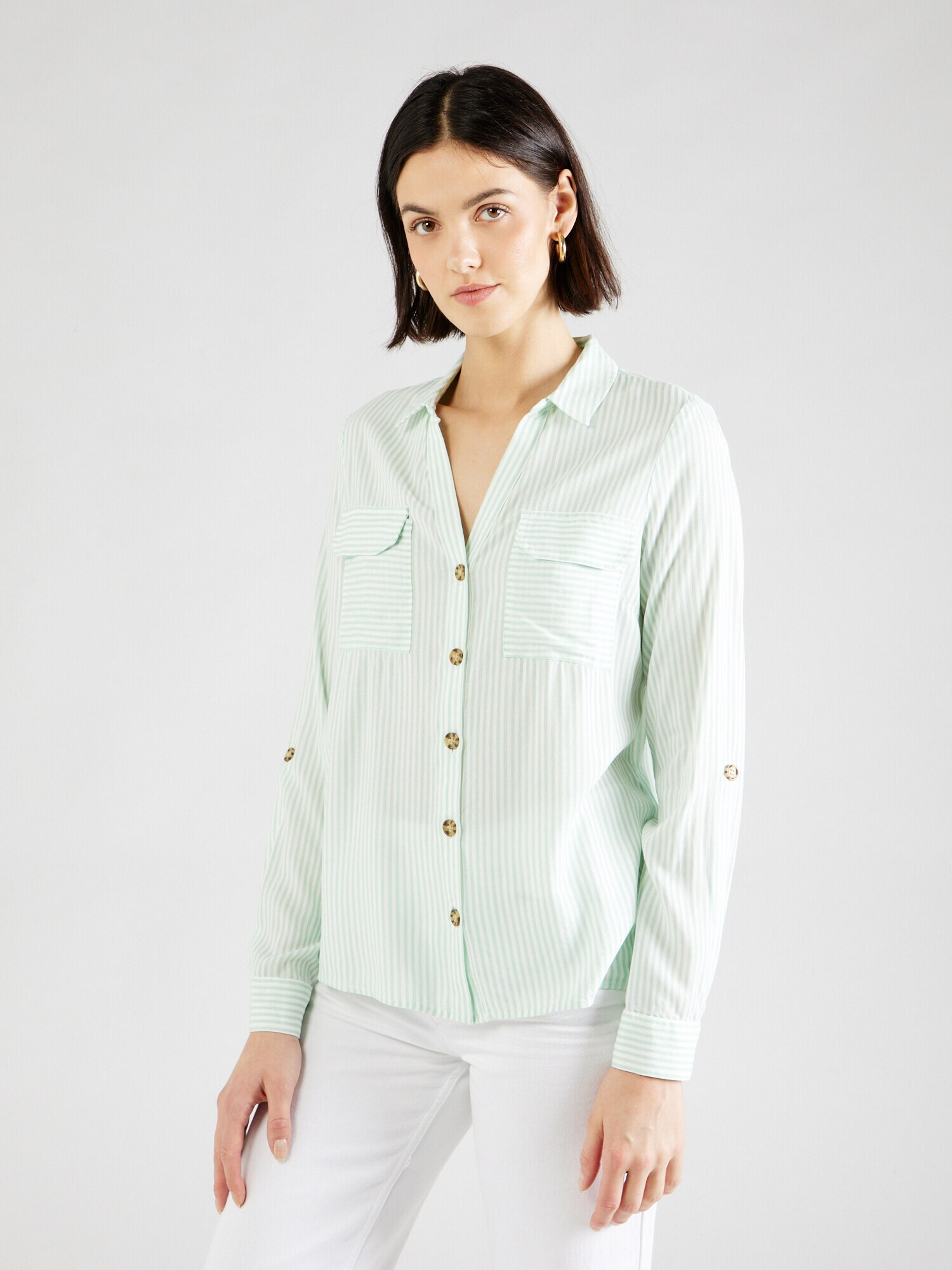 VERO MODA Bluză 'BUMPY' verde mentă / alb - Pled.ro