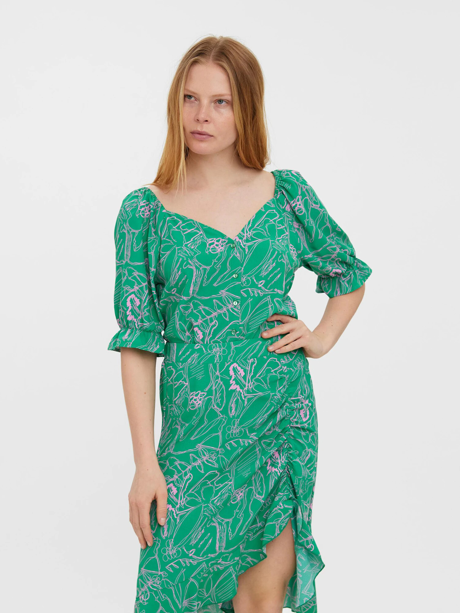 VERO MODA Bluză 'CATCH' verde / roz - Pled.ro