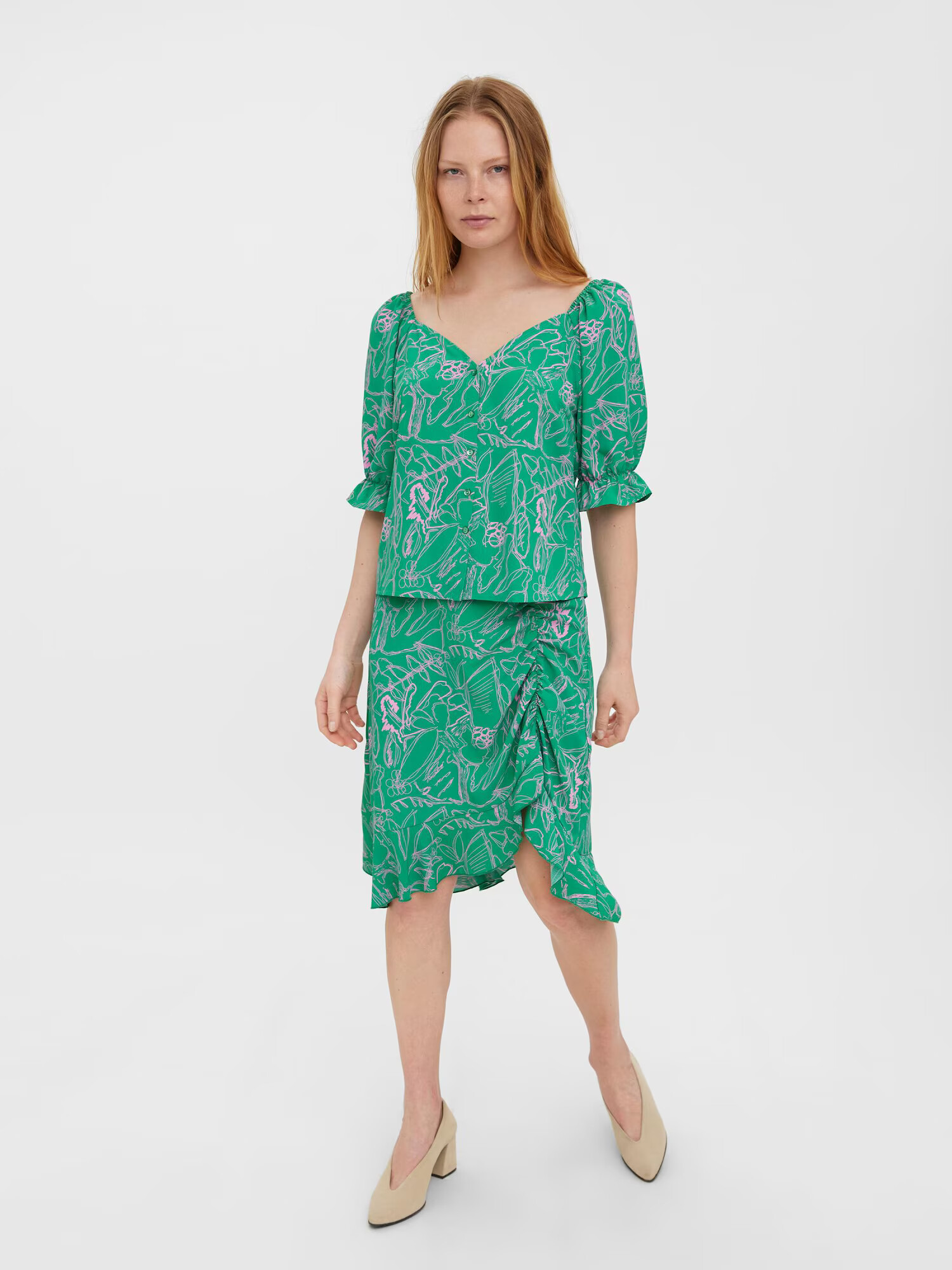 VERO MODA Bluză 'CATCH' verde / roz - Pled.ro