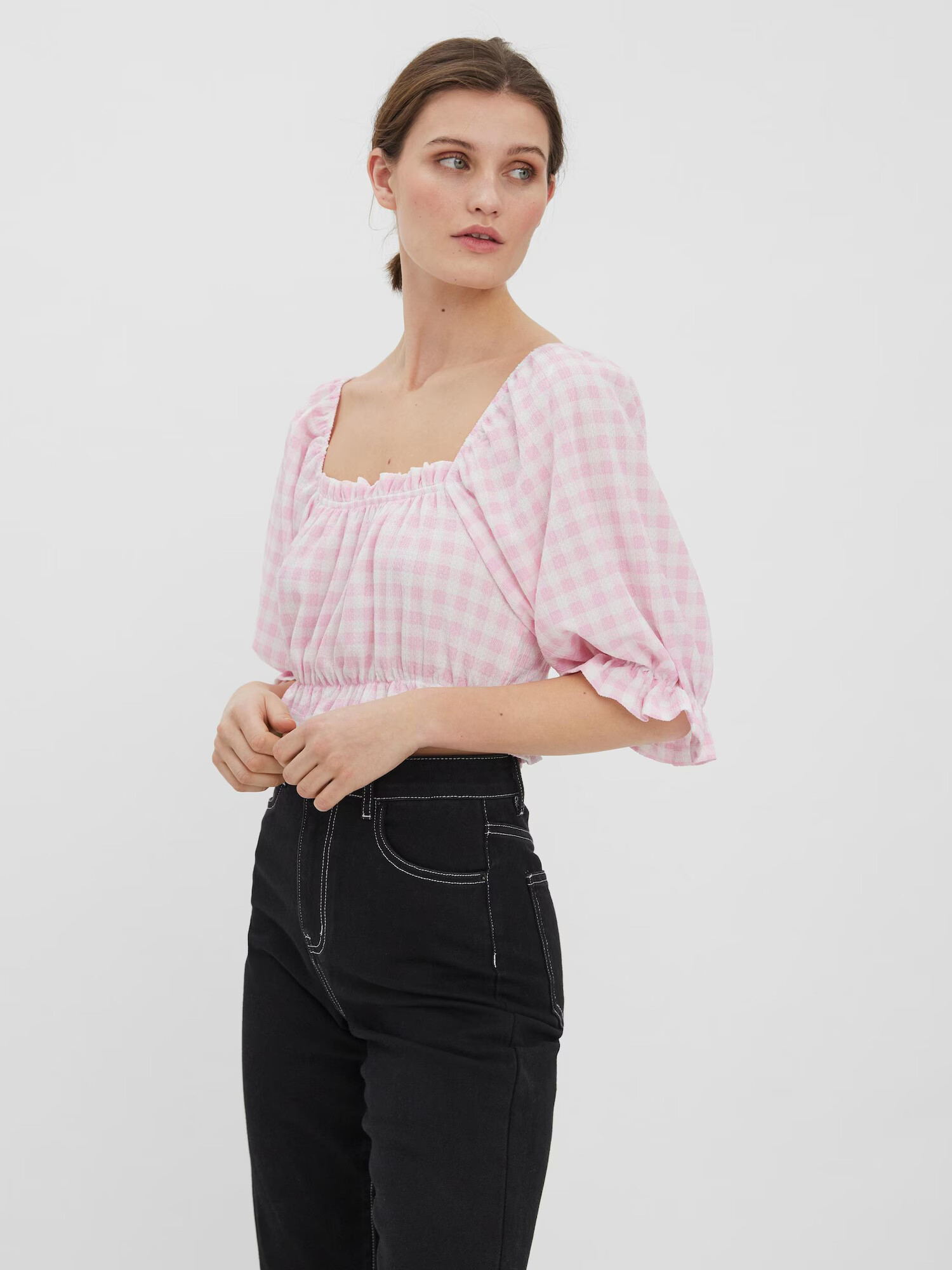 VERO MODA Bluză 'Checks' roz / alb - Pled.ro