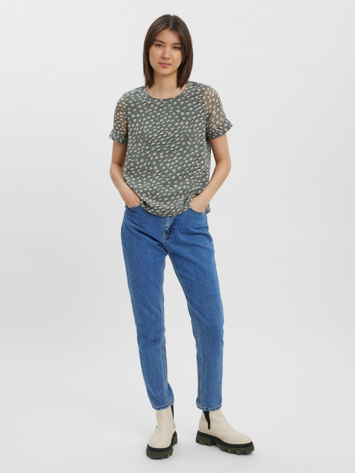 VERO MODA Bluză verde deschis / alb - Pled.ro