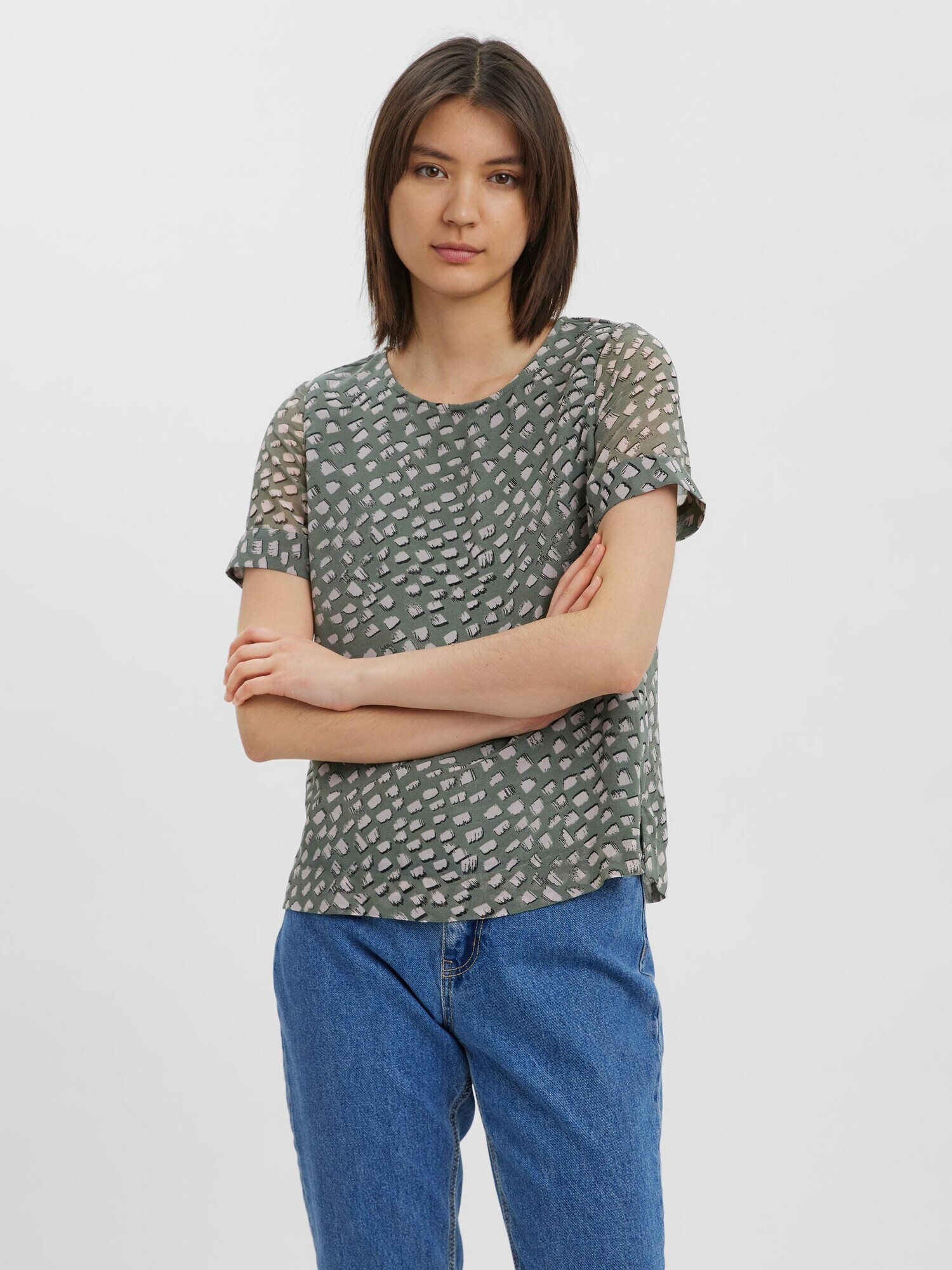 VERO MODA Bluză verde deschis / alb - Pled.ro