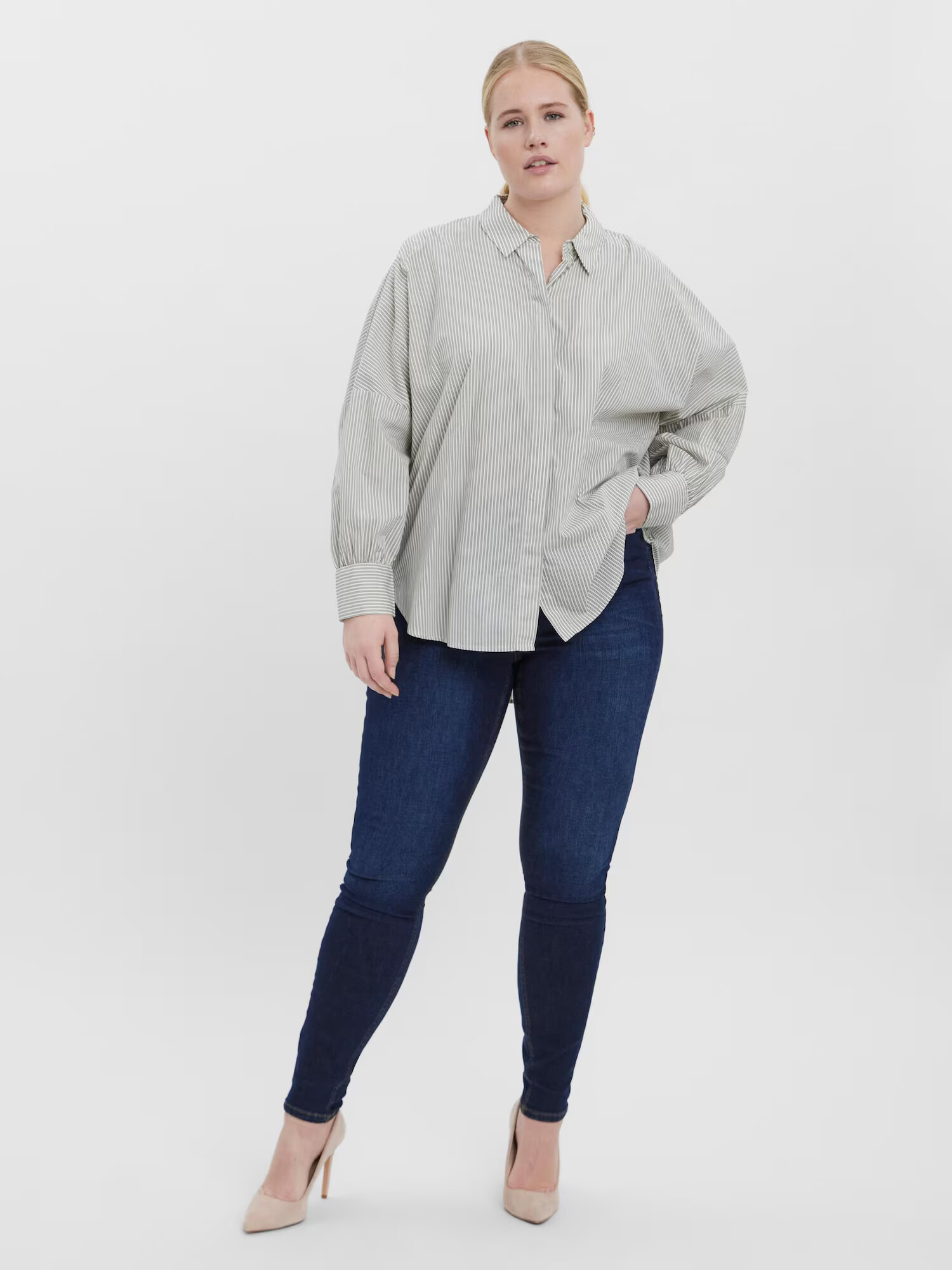 Vero Moda Curve Bluză 'Adia' verde închis / alb natural - Pled.ro