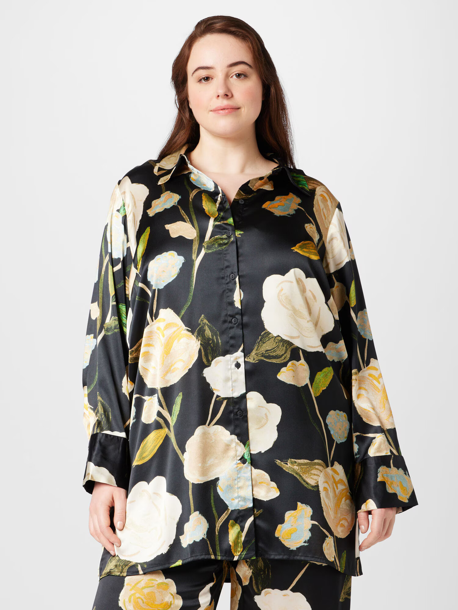 Vero Moda Curve Bluză 'RENEE' crem / verde / portocaliu / negru - Pled.ro