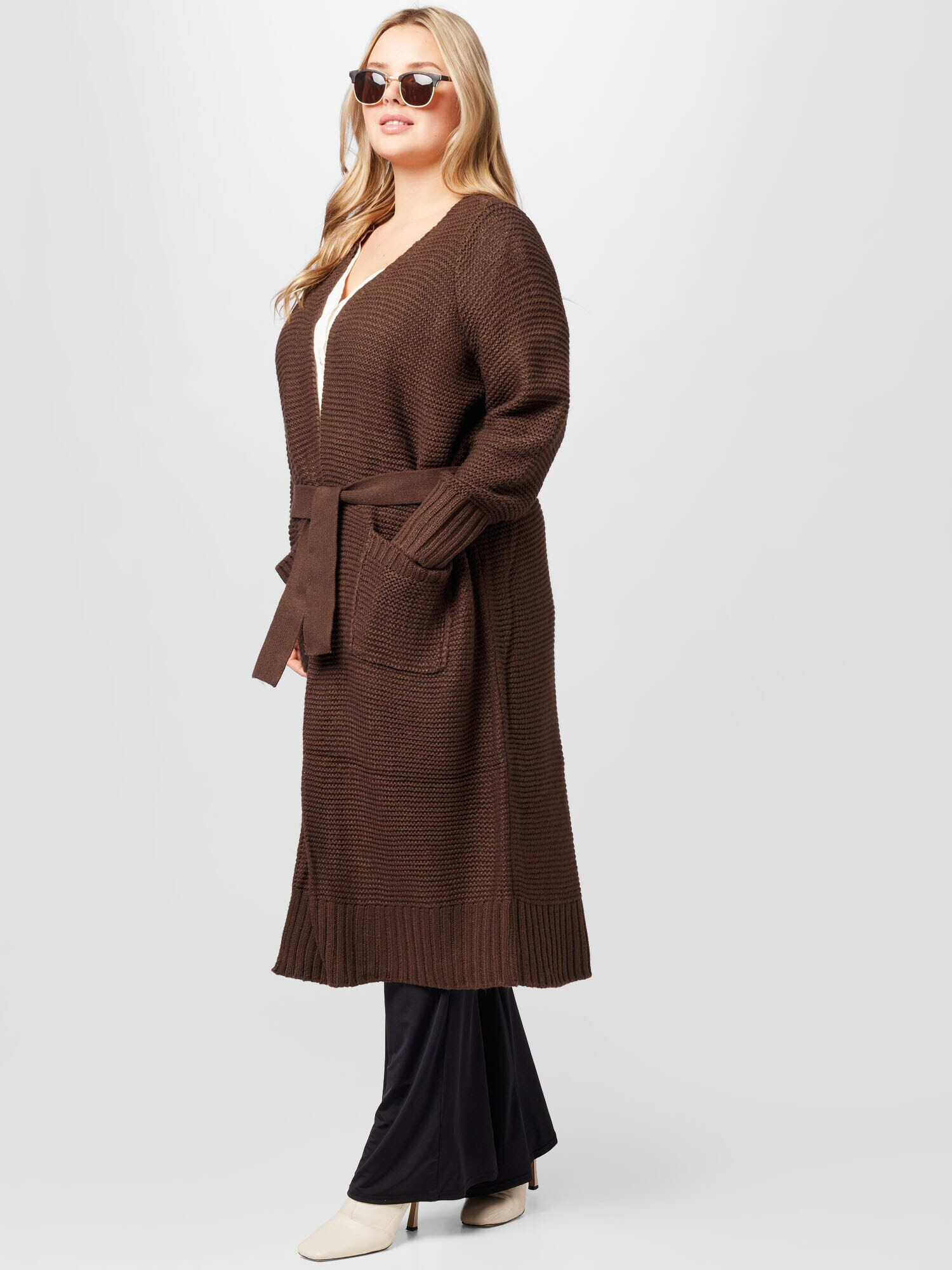 Vero Moda Curve Geacă tricotată 'NONAME' maro cappuccino - Pled.ro