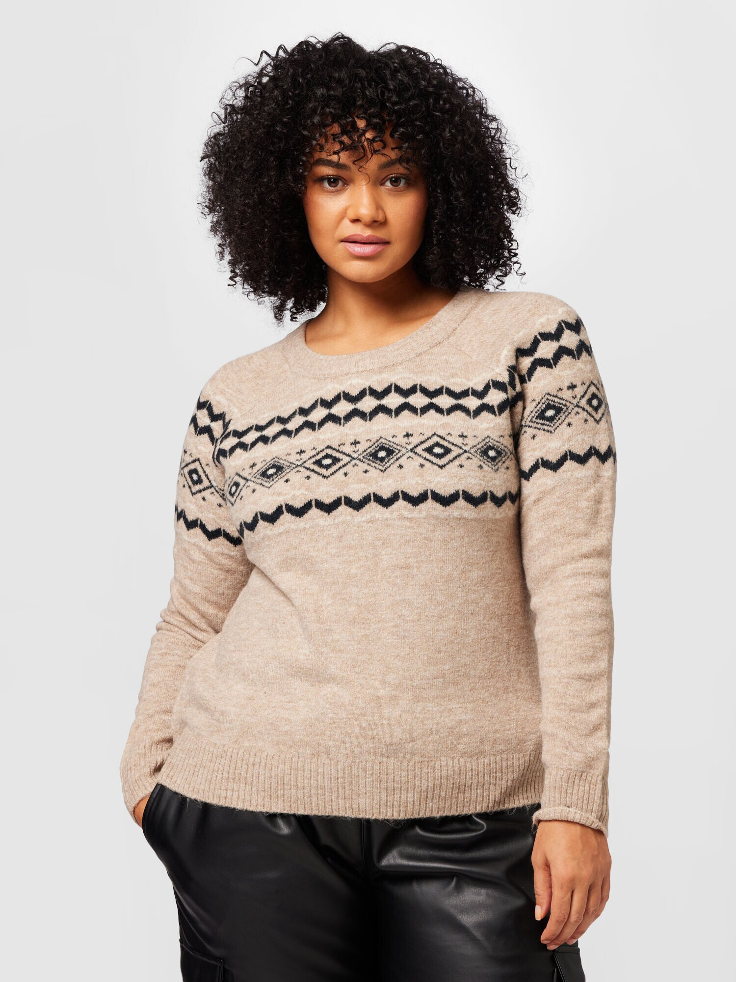 Vero Moda Curve Pulover 'FIFI FAIRISLE' bej amestecat / negru / alb - Pled.ro