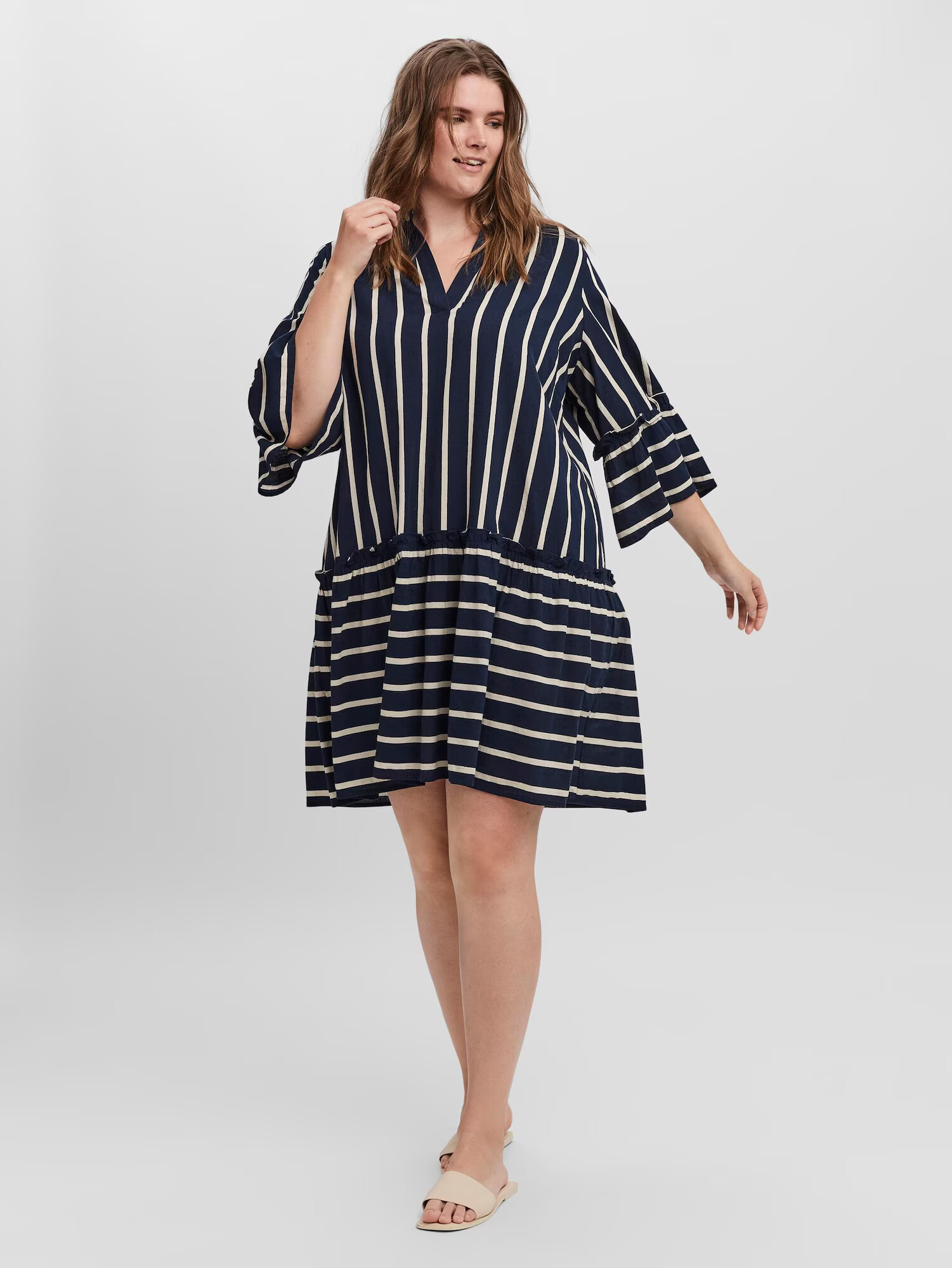 Vero Moda Curve Rochie tip bluză 'Afua' bleumarin / alb - Pled.ro