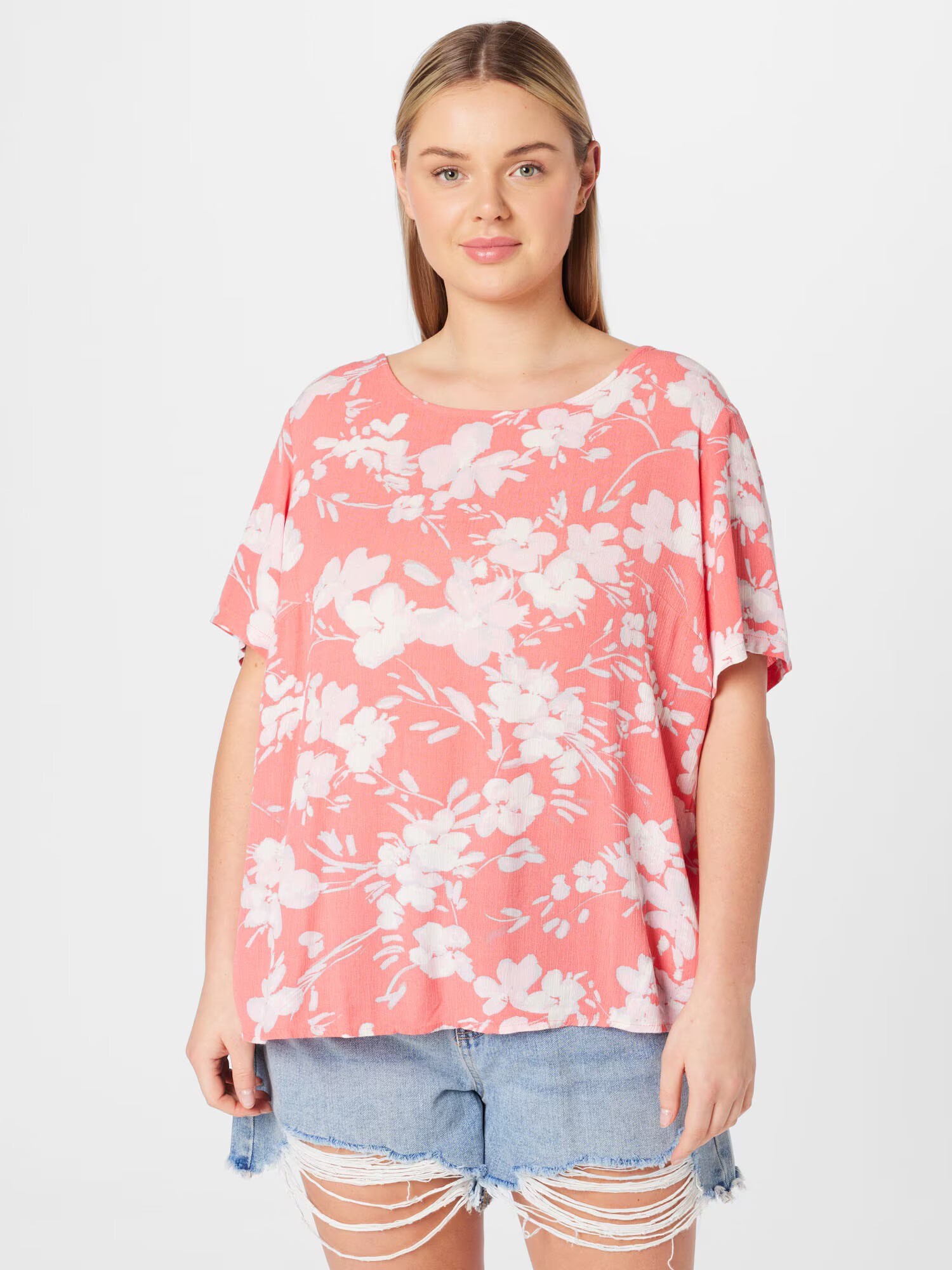 Vero Moda Curve Tricou 'MENNY' portocaliu piersică / alb - Pled.ro