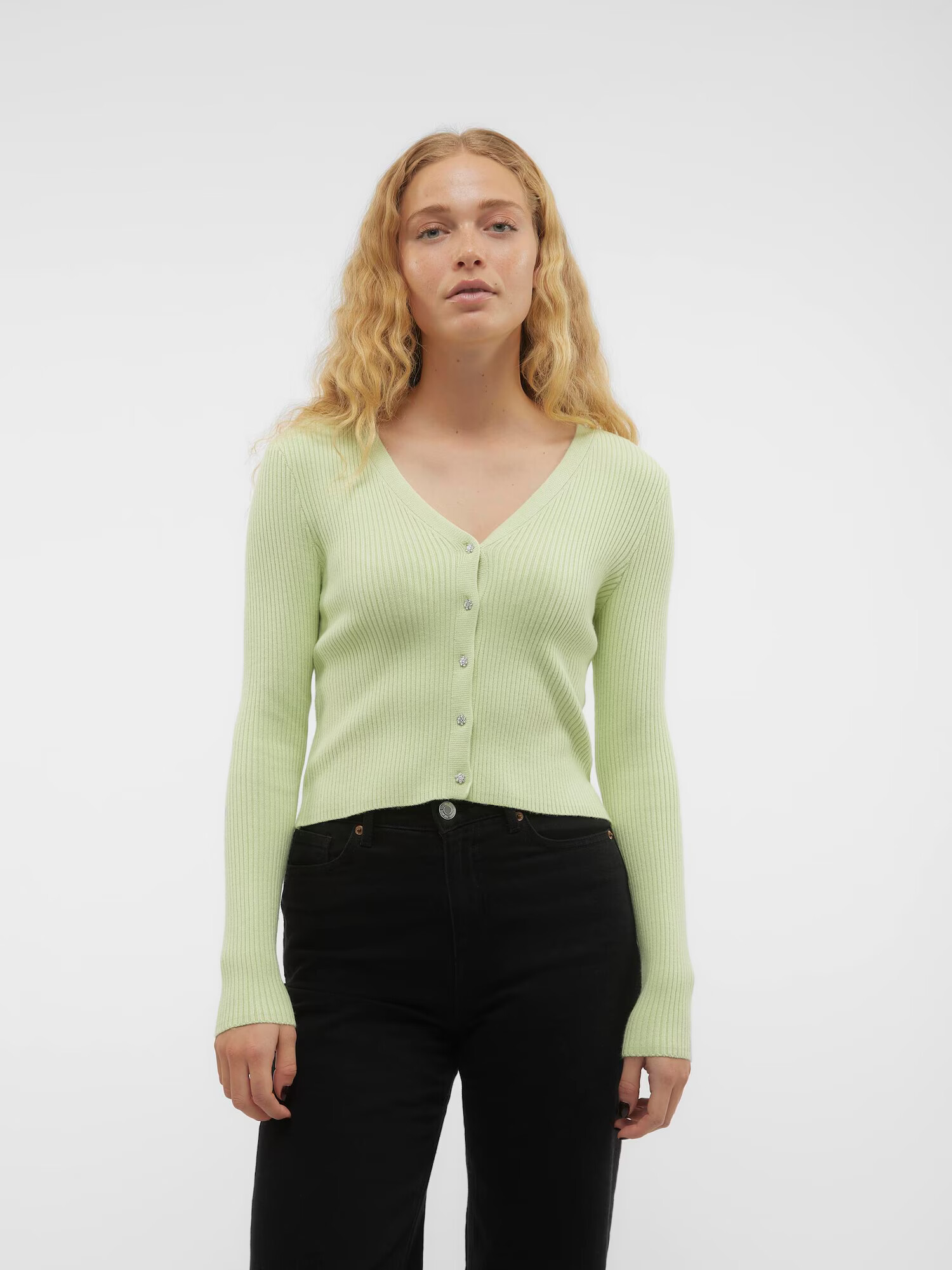 VERO MODA Geacă tricotată 'HOLLY KARISPUFF' verde deschis - Pled.ro