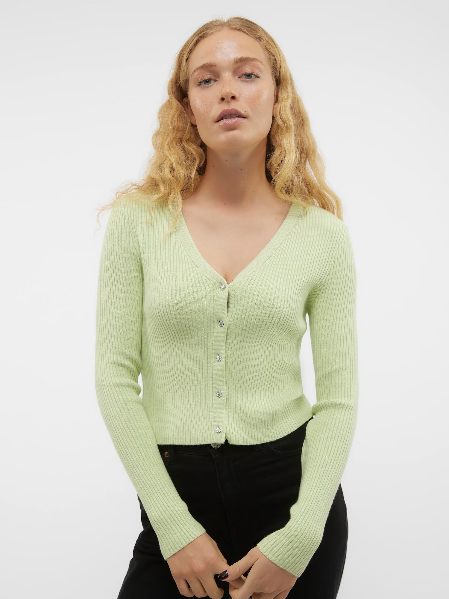 VERO MODA Geacă tricotată 'HOLLY KARISPUFF' verde deschis - Pled.ro