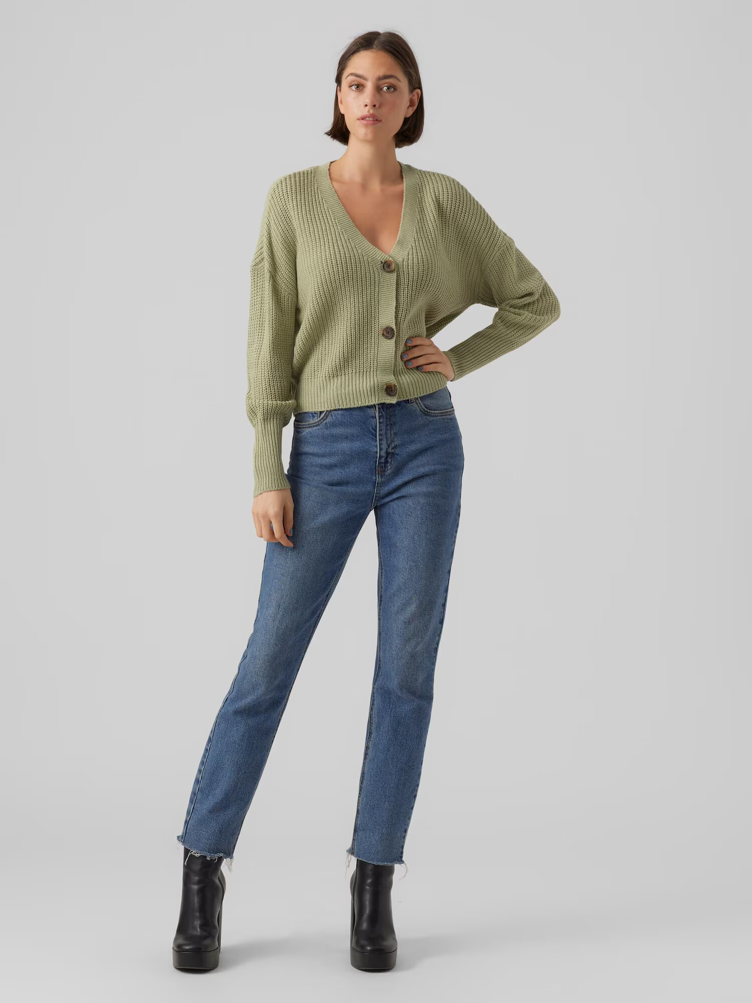 VERO MODA Geacă tricotată 'LEA' verde pastel - Pled.ro