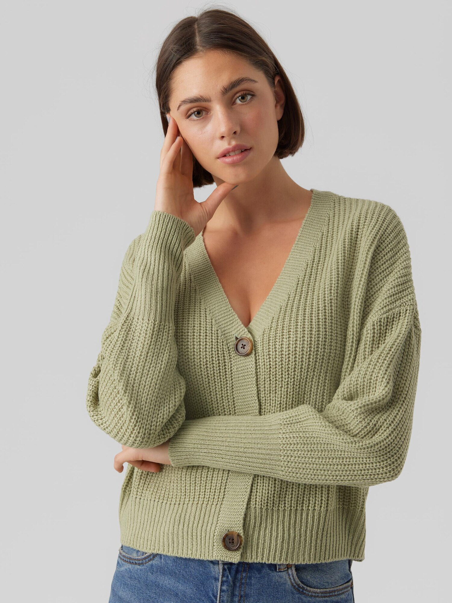 VERO MODA Geacă tricotată 'LEA' verde pastel - Pled.ro