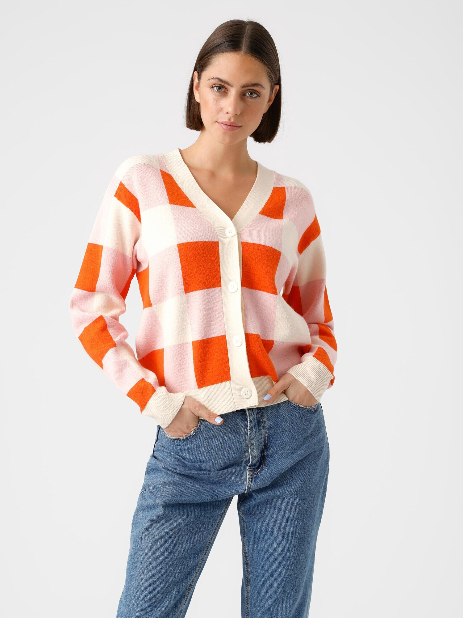 VERO MODA Geacă tricotată 'MIRIAM' bej / mov deschis / roșu orange - Pled.ro