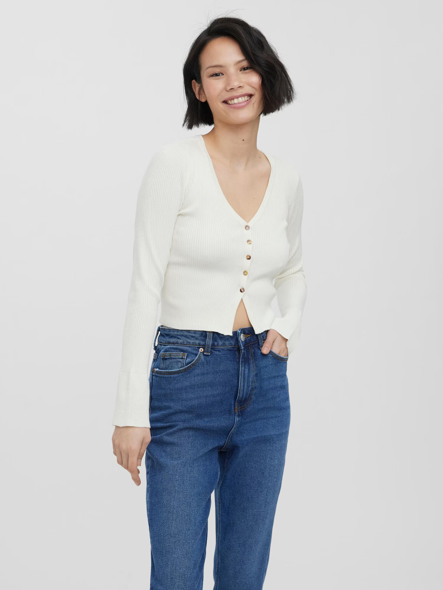 VERO MODA Geacă tricotată 'Willow' alb - Pled.ro