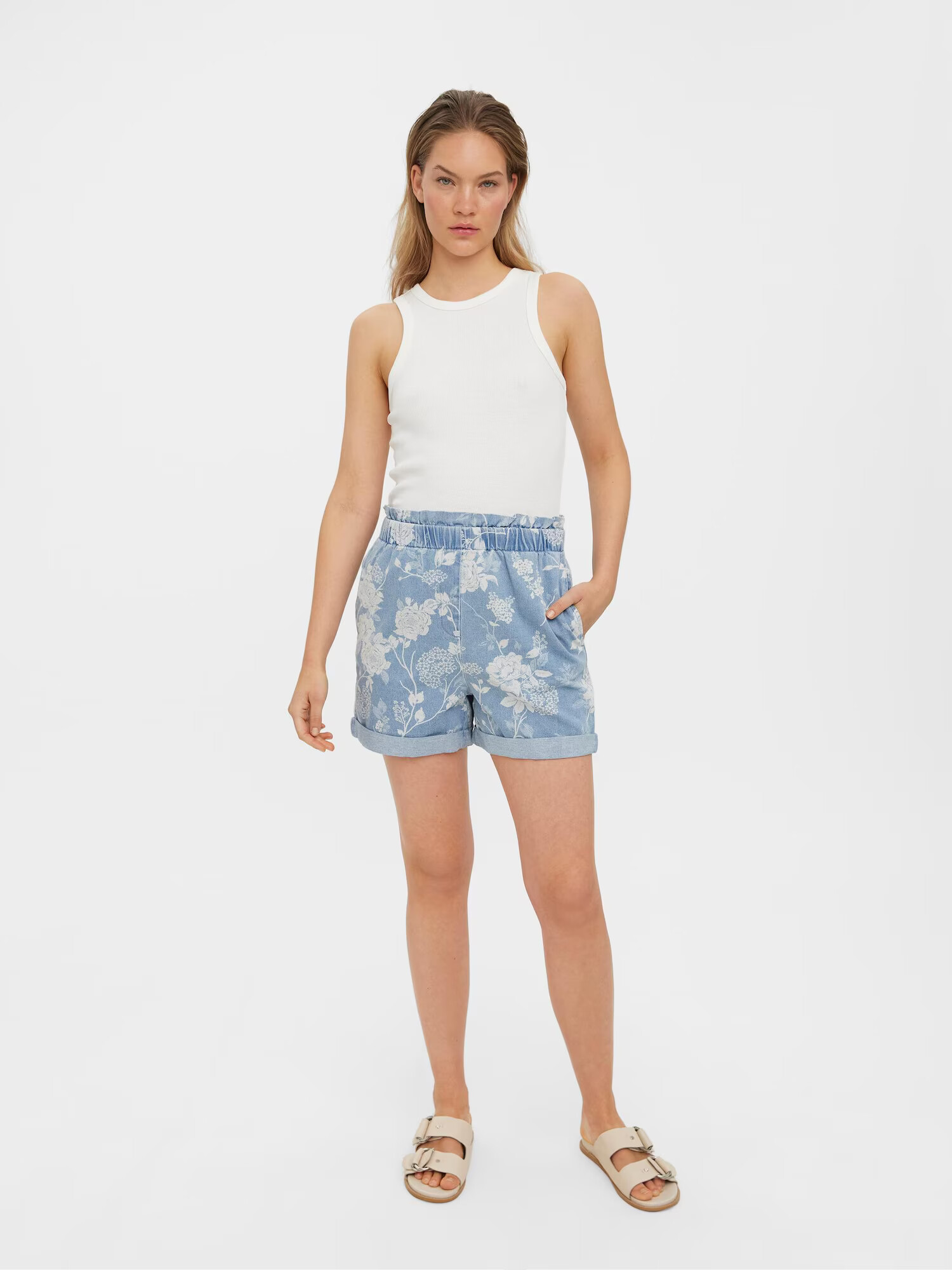 VERO MODA Jeans 'Flora' albastru denim / alb - Pled.ro