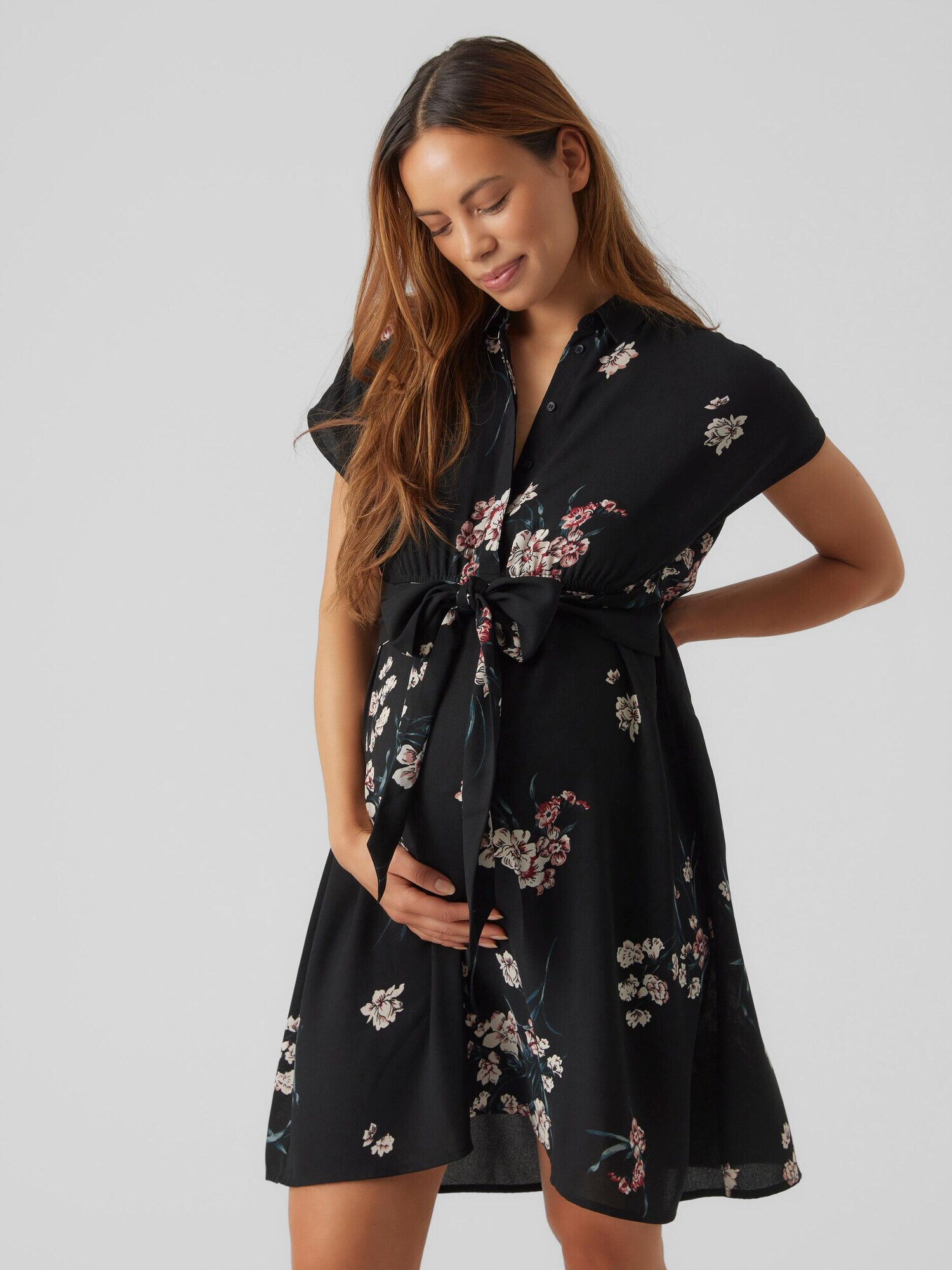 Vero Moda Maternity Rochie tip bluză 'HALLIE' verde închis / roz pal / negru / alb murdar - Pled.ro