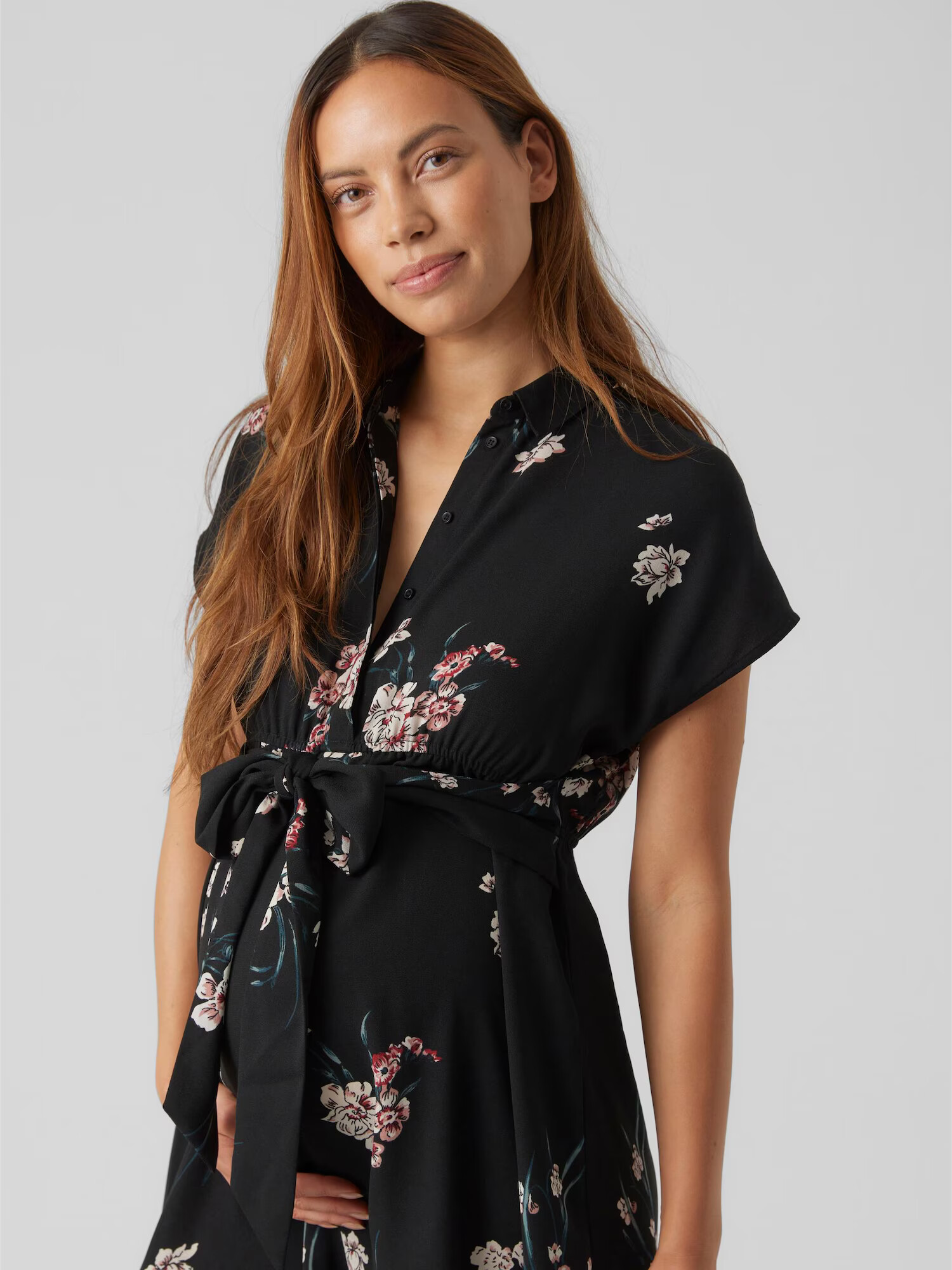 Vero Moda Maternity Rochie tip bluză 'HALLIE' verde închis / roz pal / negru / alb murdar - Pled.ro